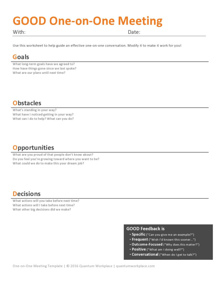 One on One Meeting Sample Template