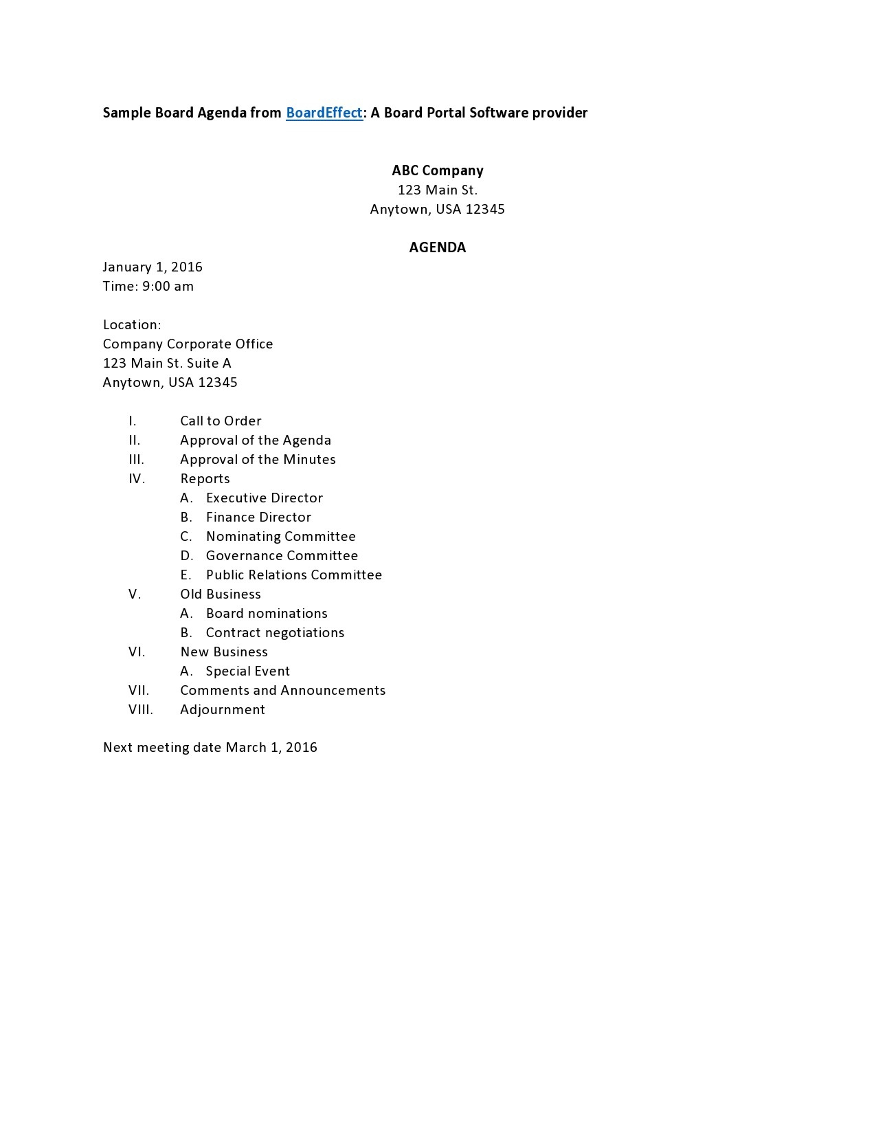 40 Board Meeting Agenda Templates (100% Free) ᐅ Templatelab pertaining to Board Meeting Agenda Template Sample