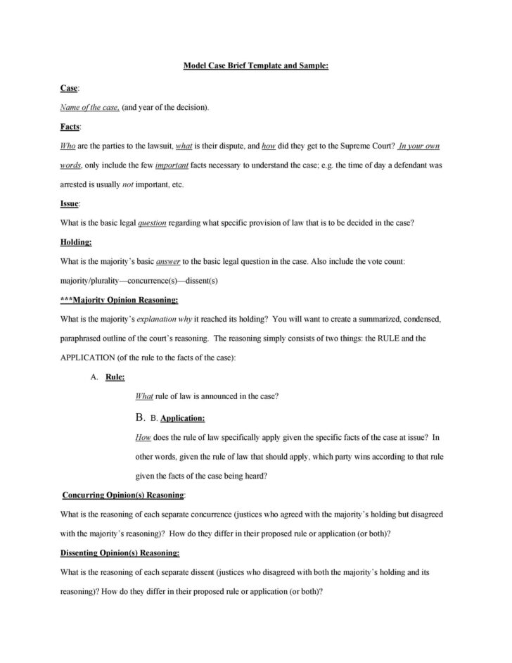 Sample Case Brief Template