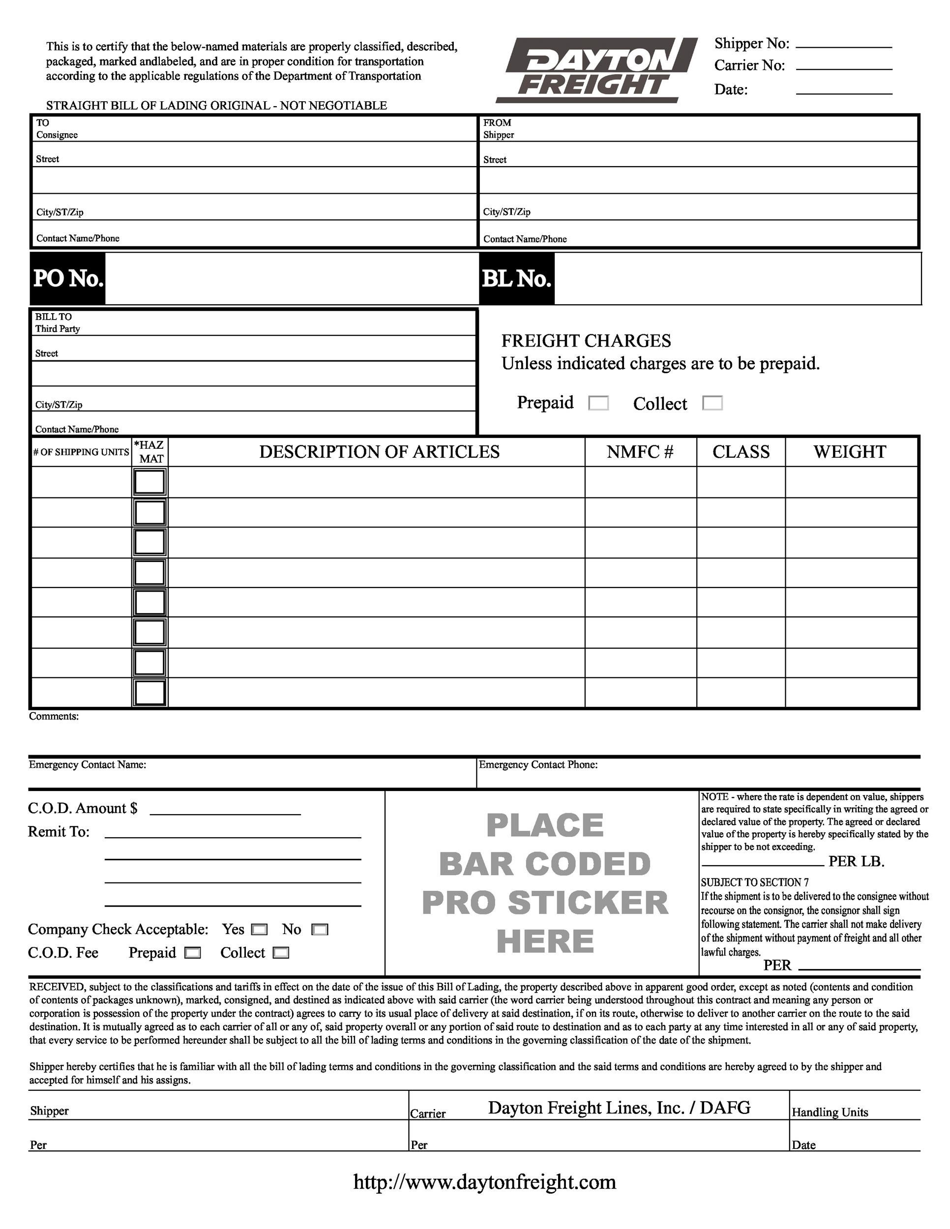 40 Free Bill Of Lading Forms &amp;amp; Templates ᐅ Templatelab inside BOL Sample Template