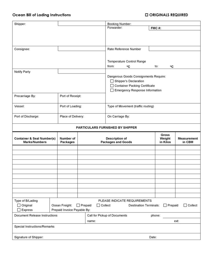 Bill of Lading Sample Template