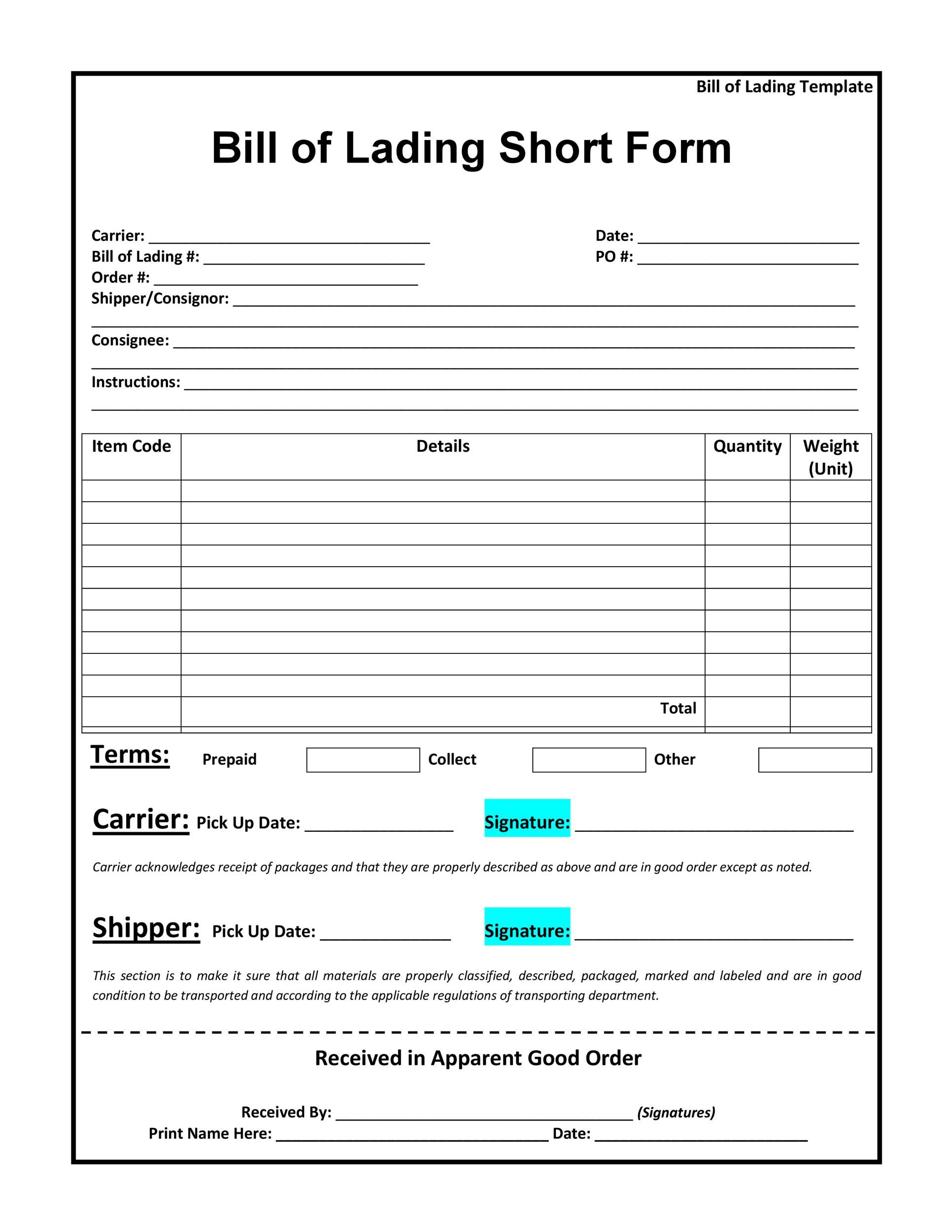 40 Free Bill Of Lading Forms &amp;amp; Templates ᐅ Templatelab throughout Bill Of Lading Sample Template