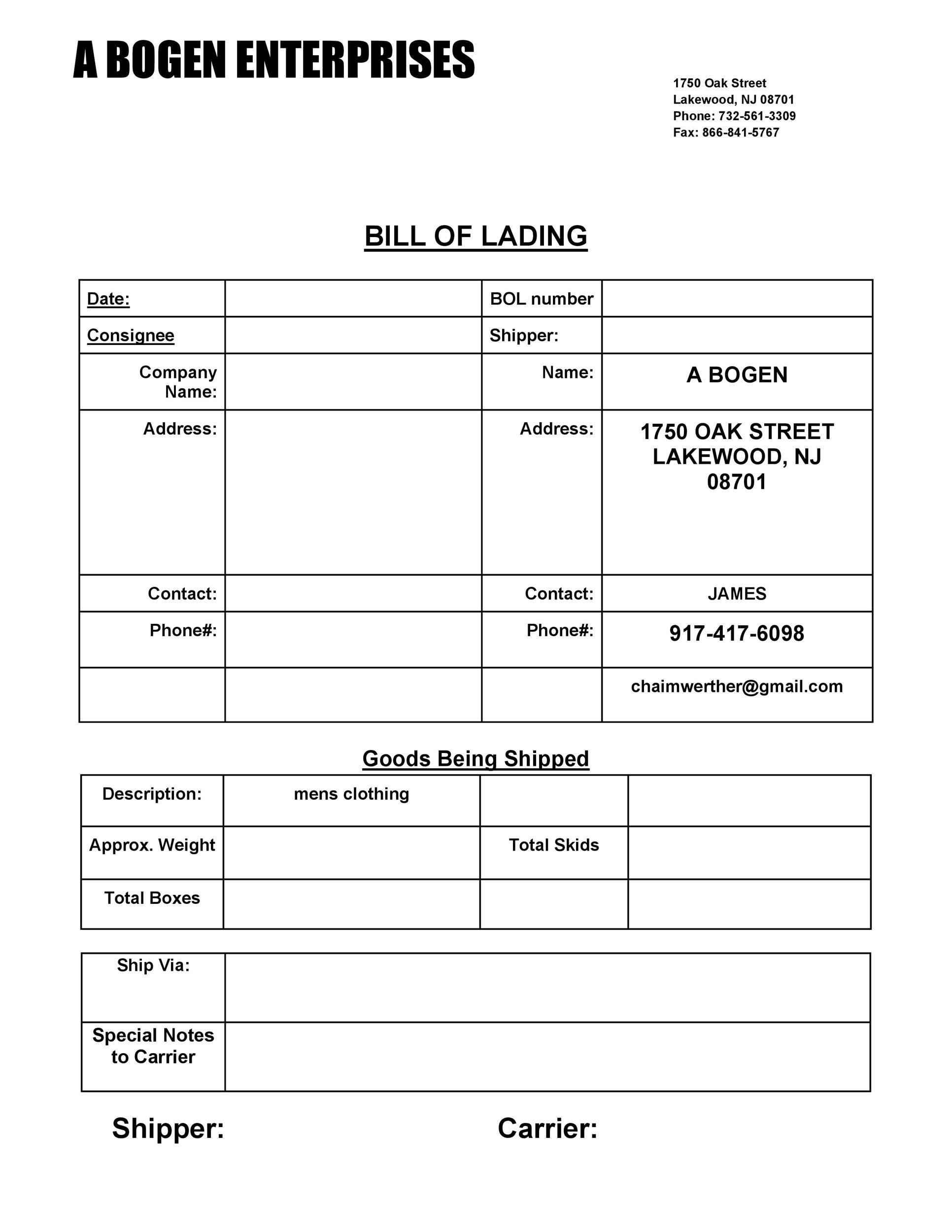 40 Free Bill Of Lading Forms &amp;amp; Templates ᐅ Templatelab throughout Bol Sample Template