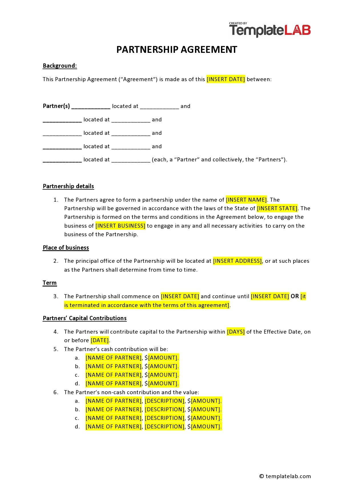 40+ Free Partnership Agreement Templates (Business, General) with regard to Partnership Agreement Template Sample