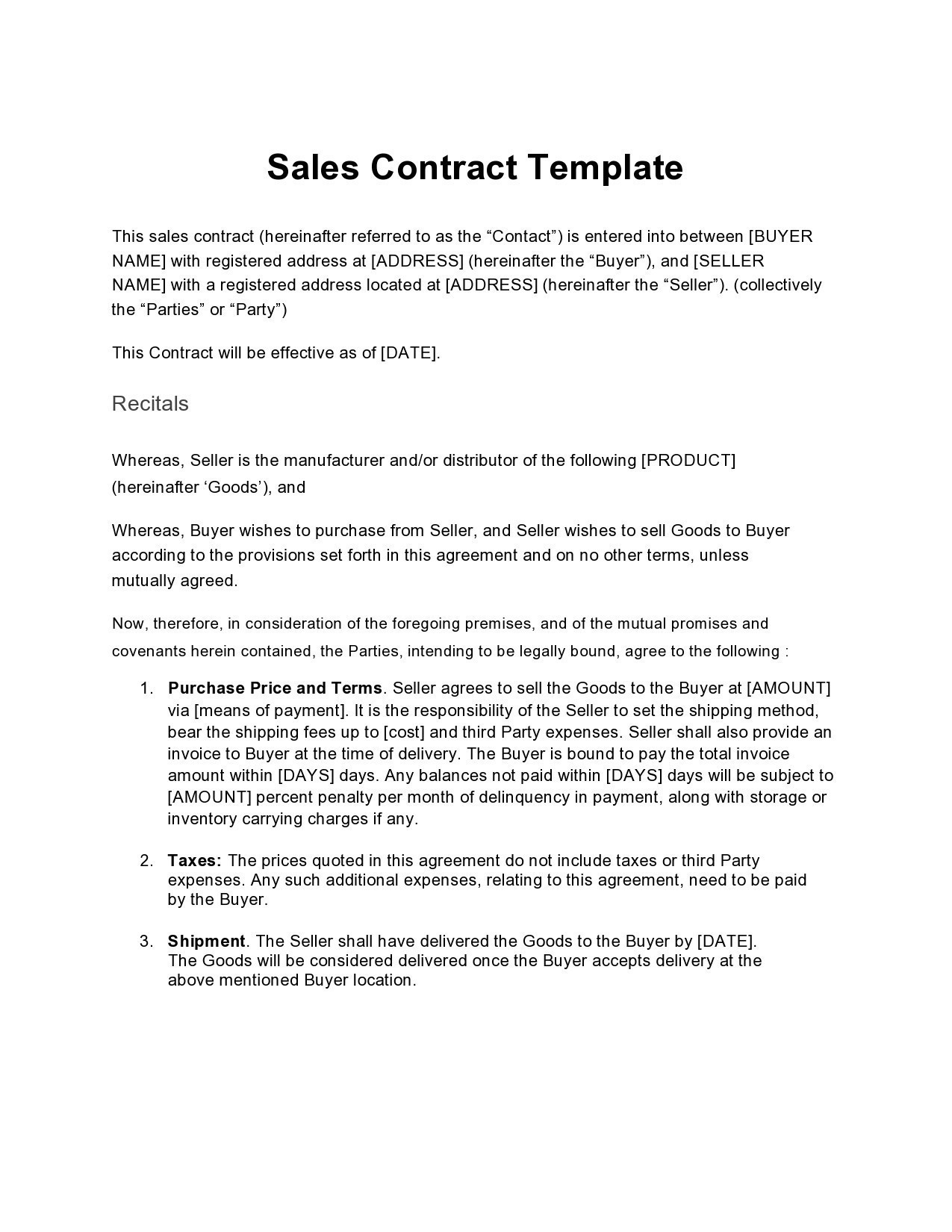 40 Free Sales Contract Templates [Word] ᐅ Templatelab with Sales Agreement Sample Template