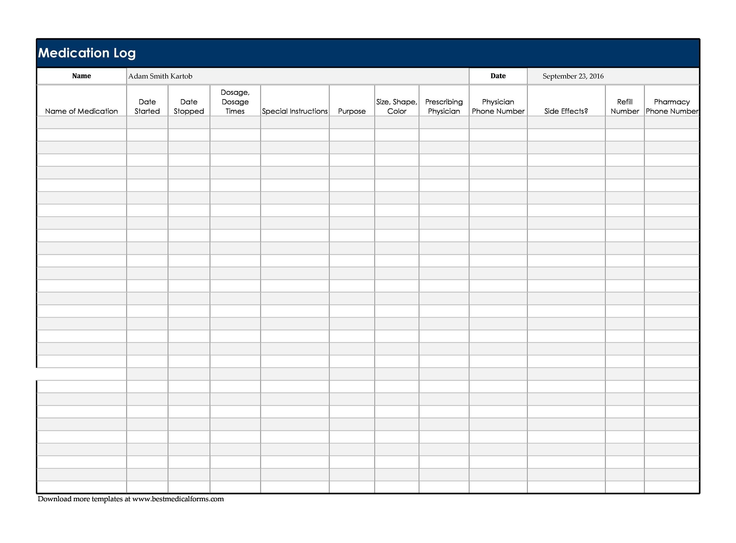 40 Great Medication Schedule Templates (+Medication Calendars) throughout Medication Sample Log Template