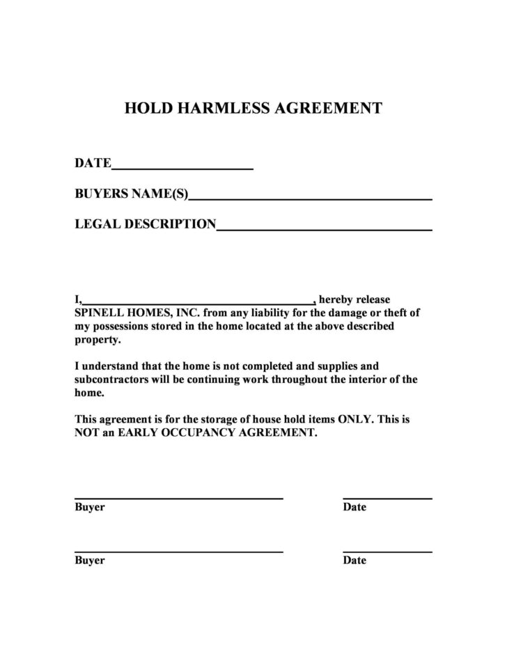 Hold Harmless Agreement Template Sample