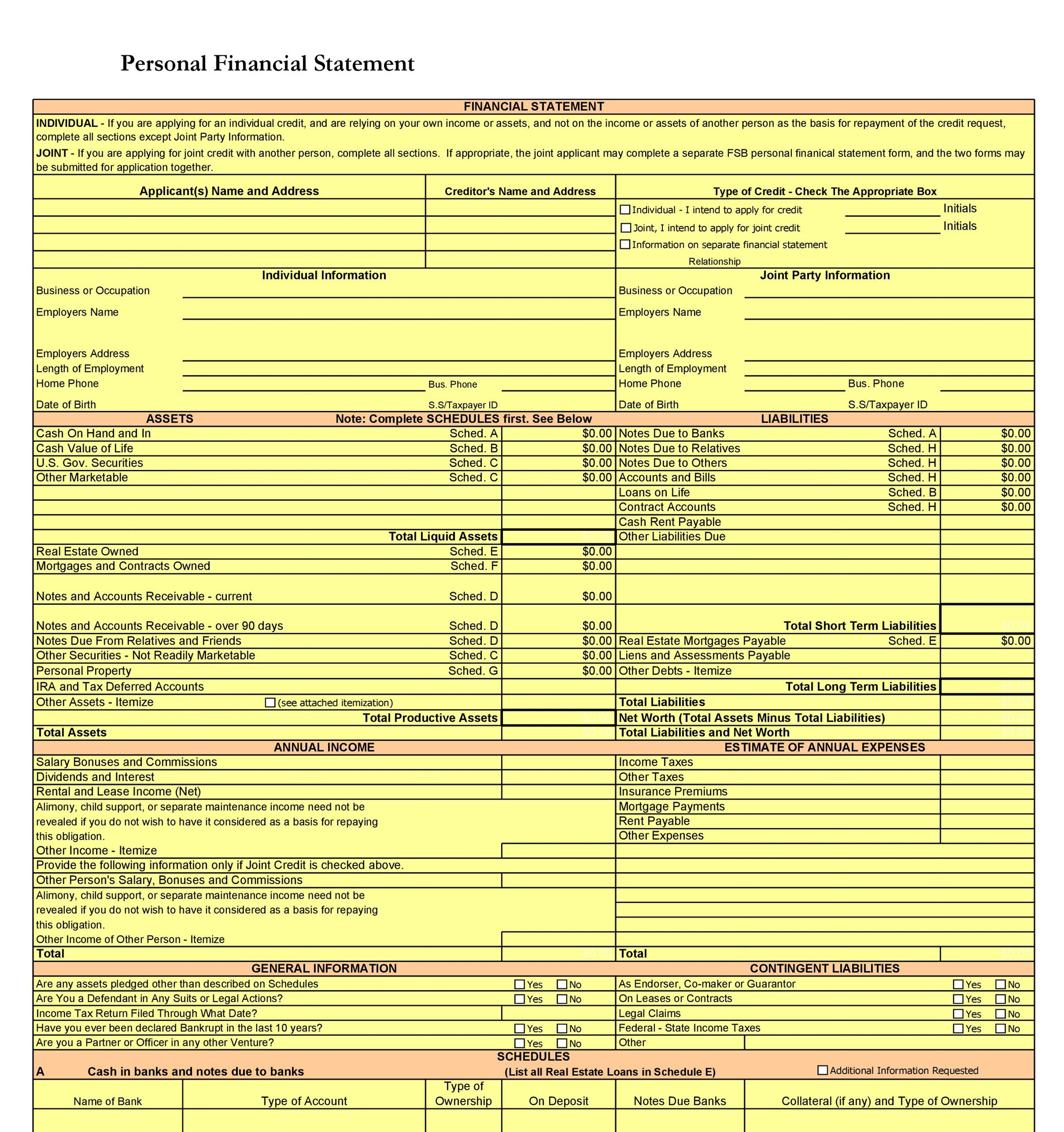 40+ Personal Financial Statement Templates &amp;amp; Forms ᐅ Templatelab for Personal Financial Statement Template Sample