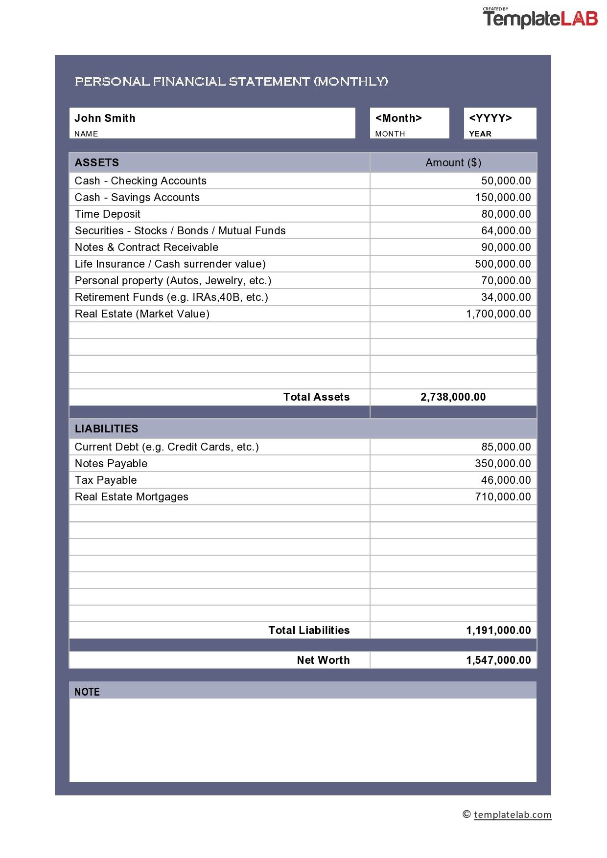 40+ Personal Financial Statement Templates &amp;amp; Forms ᐅ Templatelab in Personal Financial Statement Template Sample