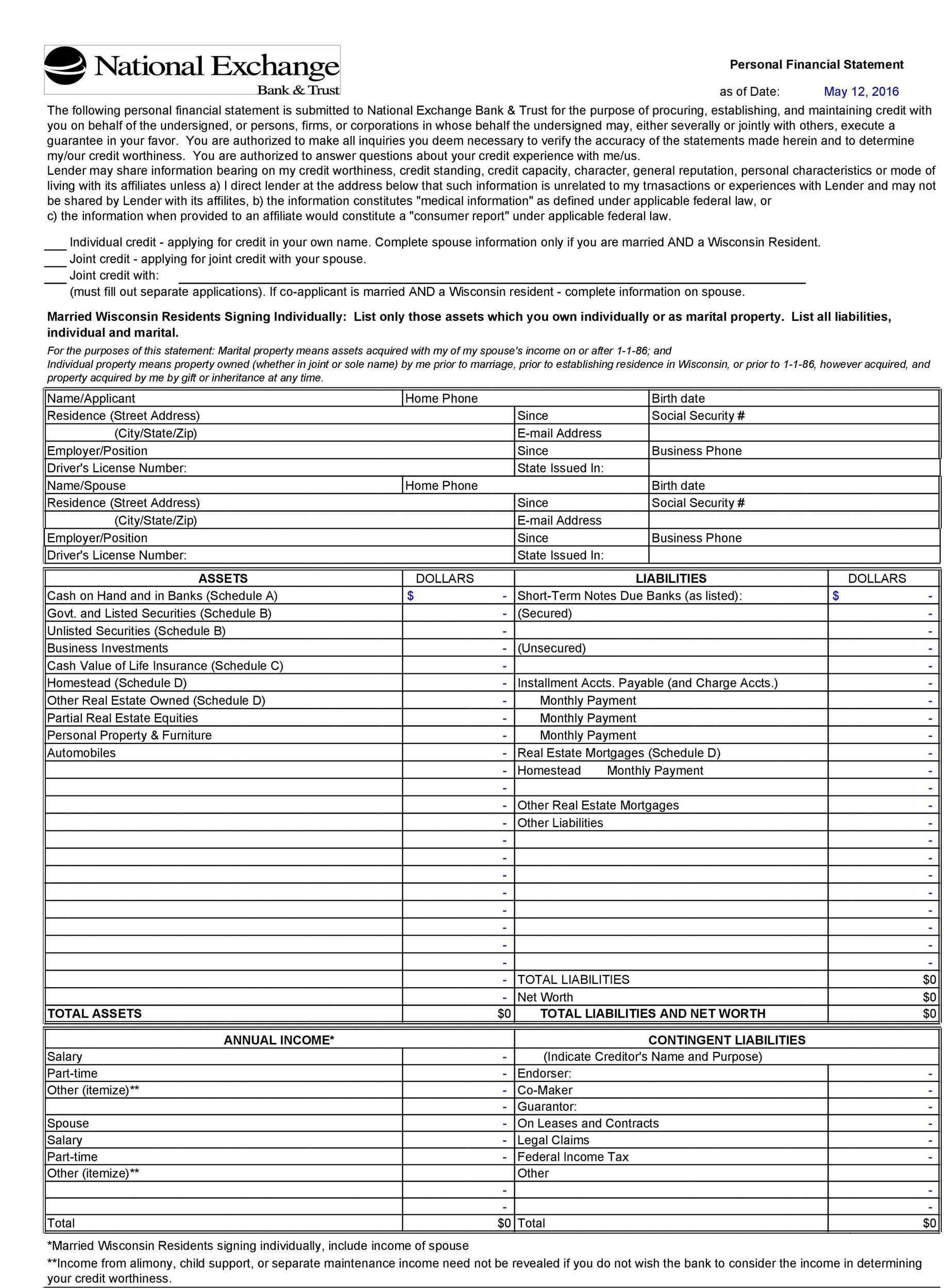 40+ Personal Financial Statement Templates &amp;amp; Forms ᐅ Templatelab intended for Personal Financial Statement Template Sample