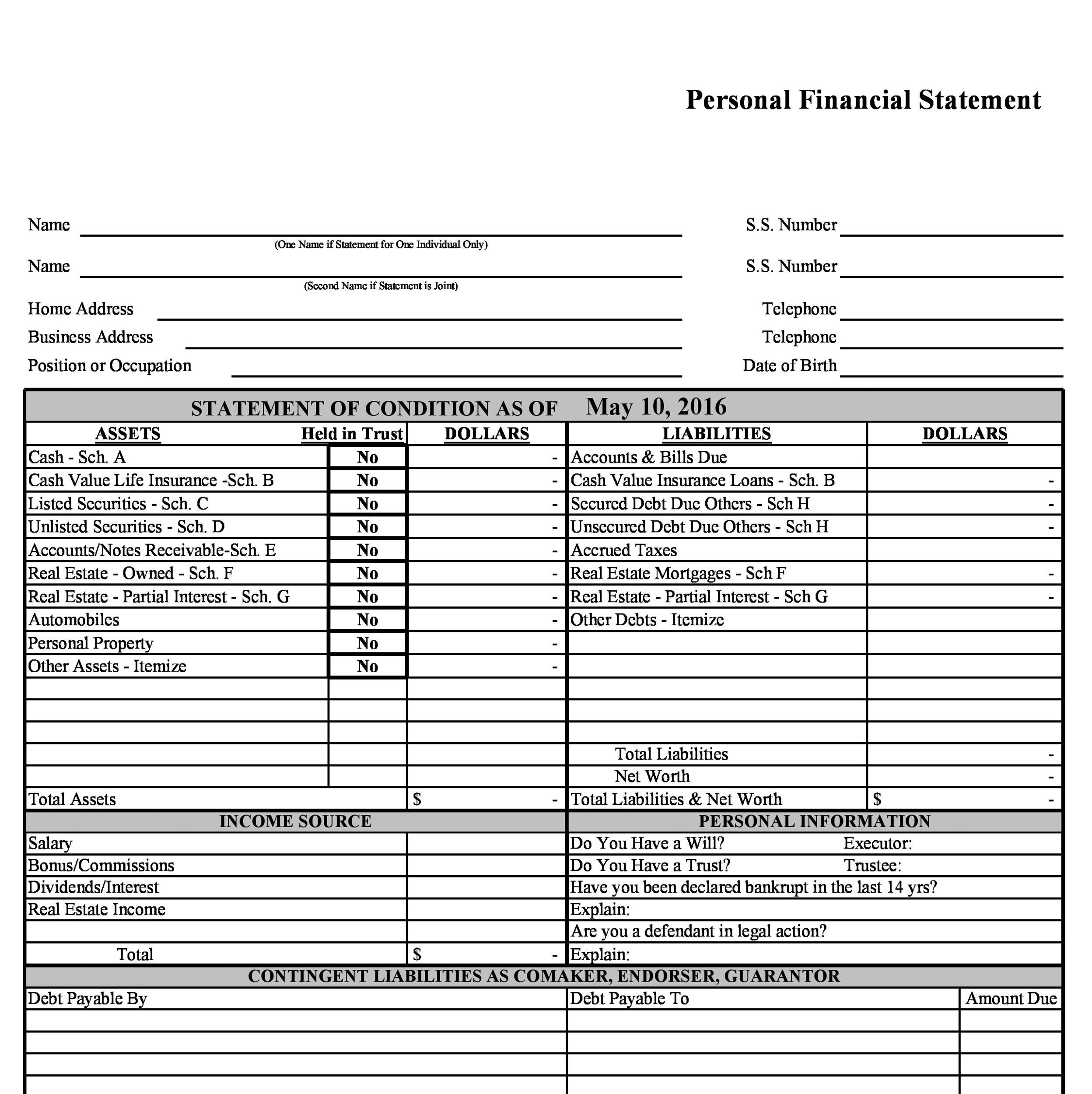 40+ Personal Financial Statement Templates &amp;amp; Forms ᐅ Templatelab intended for Personal Financial Statement Template Sample