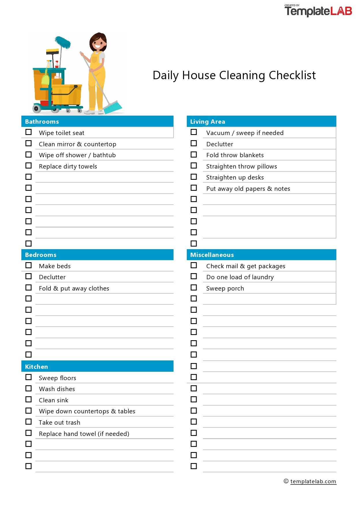 40 Printable House Cleaning Checklist Templates ᐅ Templatelab with Cleaning Checklist Template Sample