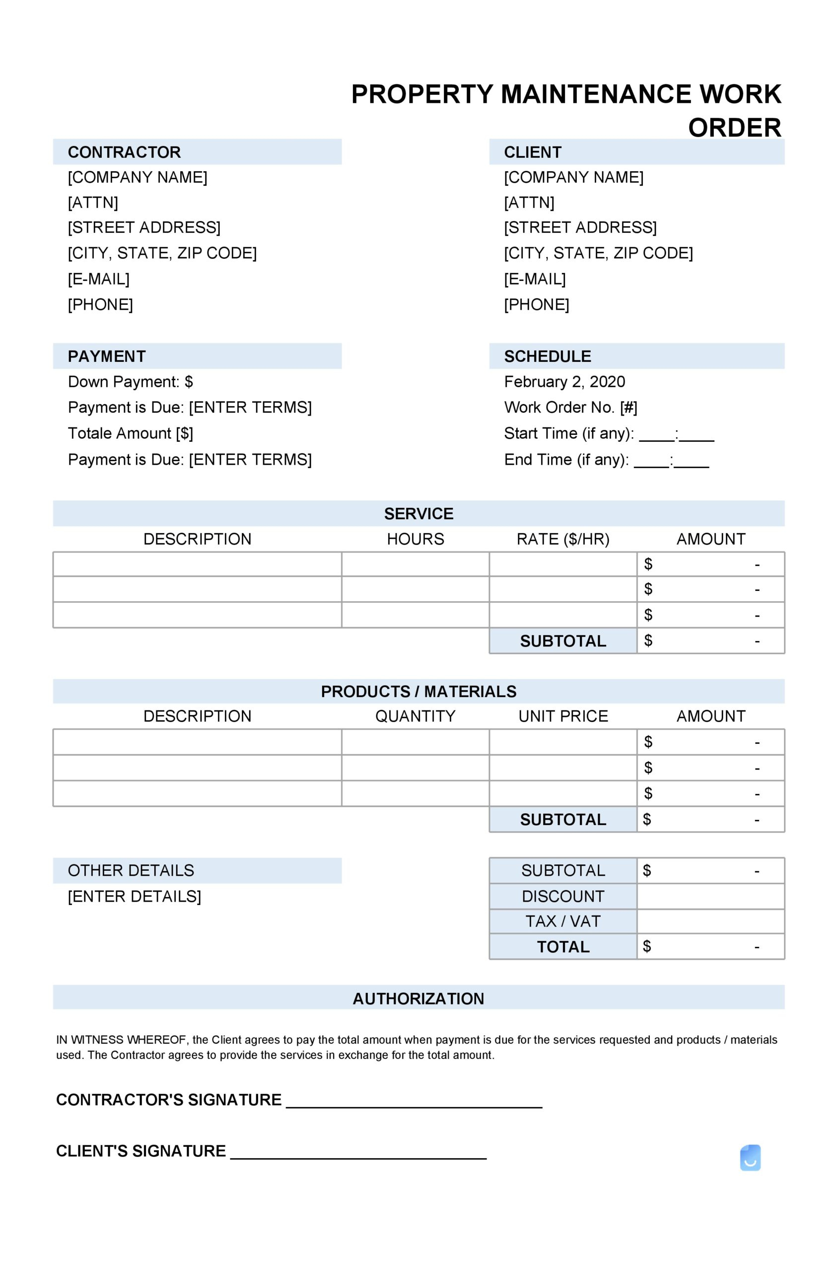 40 Printable Work Order Templates (Excel, Word, Pdf) for Work Order Form Template Sample