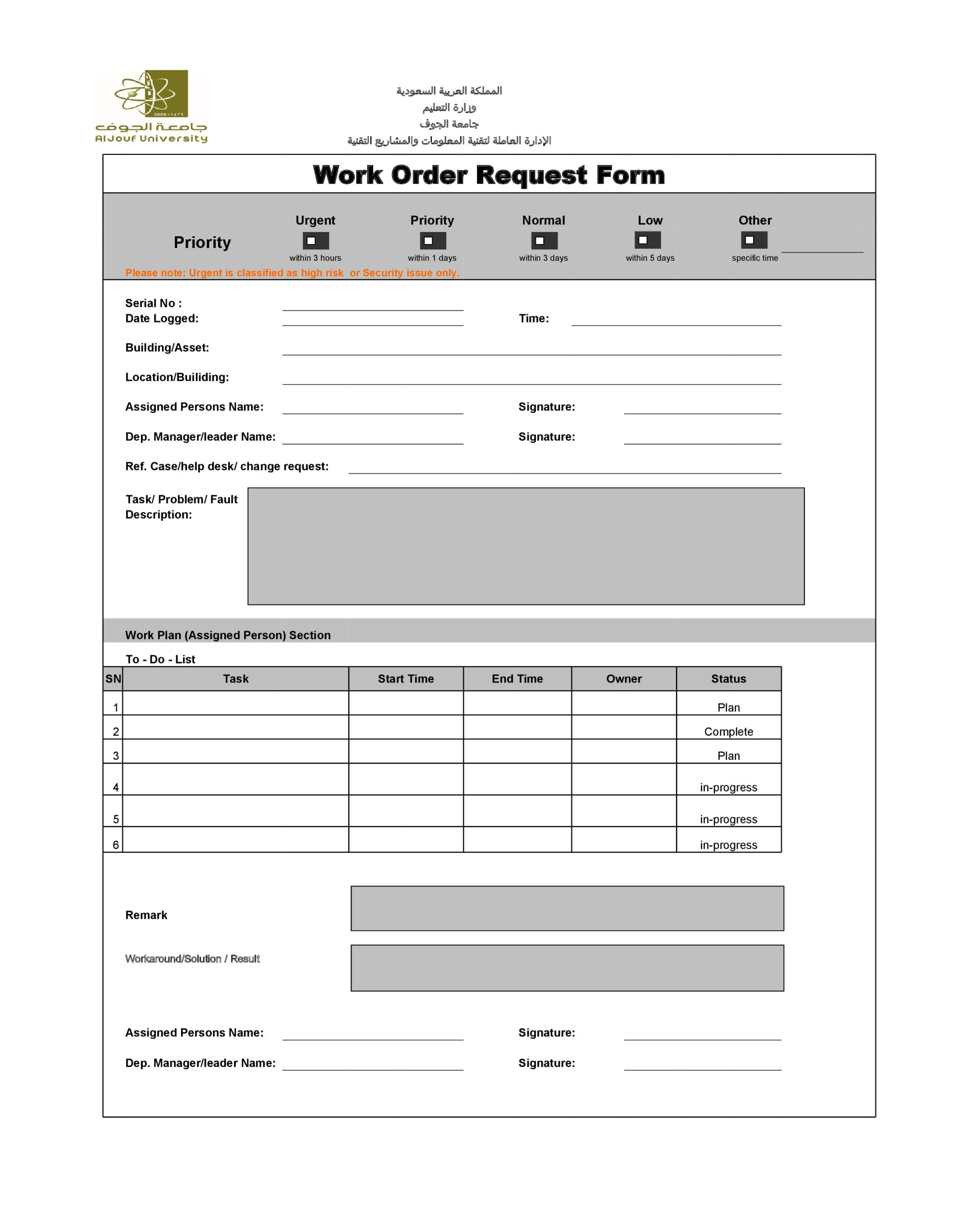 40 Printable Work Order Templates (Excel, Word, Pdf) in Work Order Form Template Sample