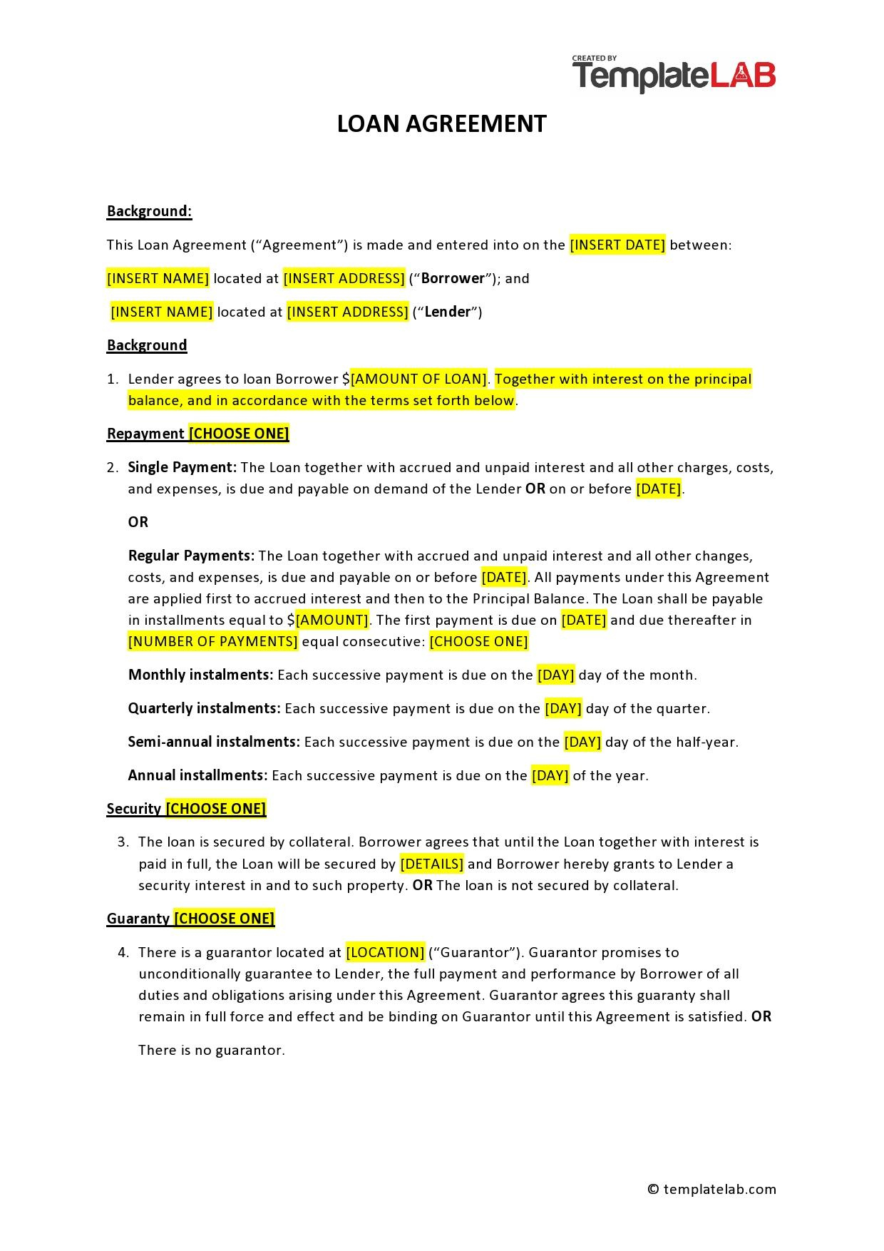 40+ Simple Loan Agreement Templates [Free] ᐅ Templatelab for Loan Agreement Template Sample