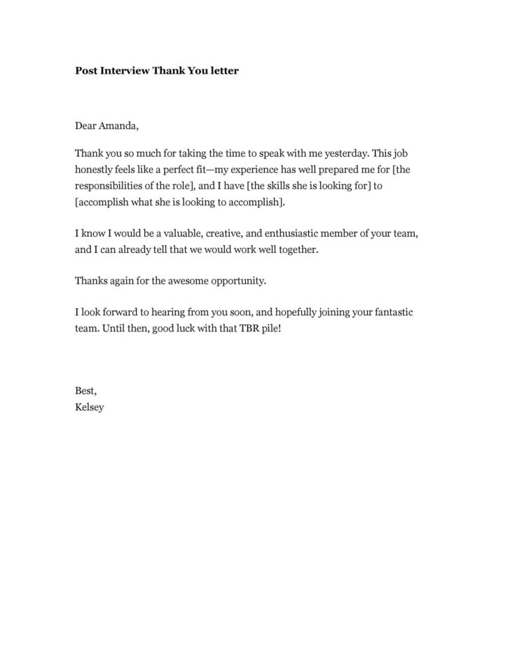 Interview Thank You Letter Template Sample