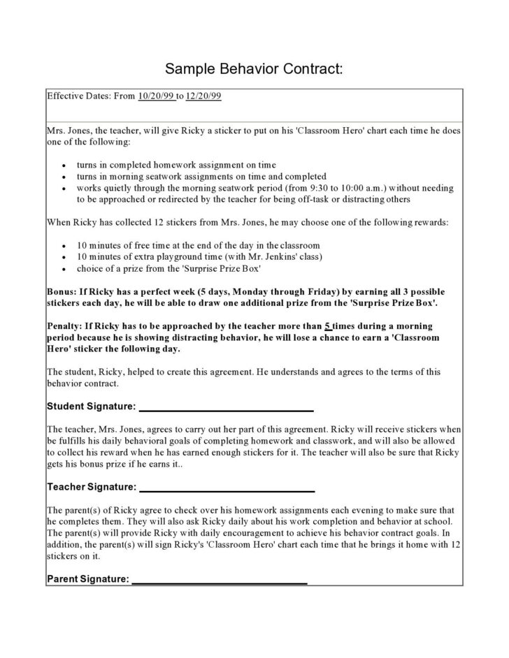 Sample Behavior Contract Template