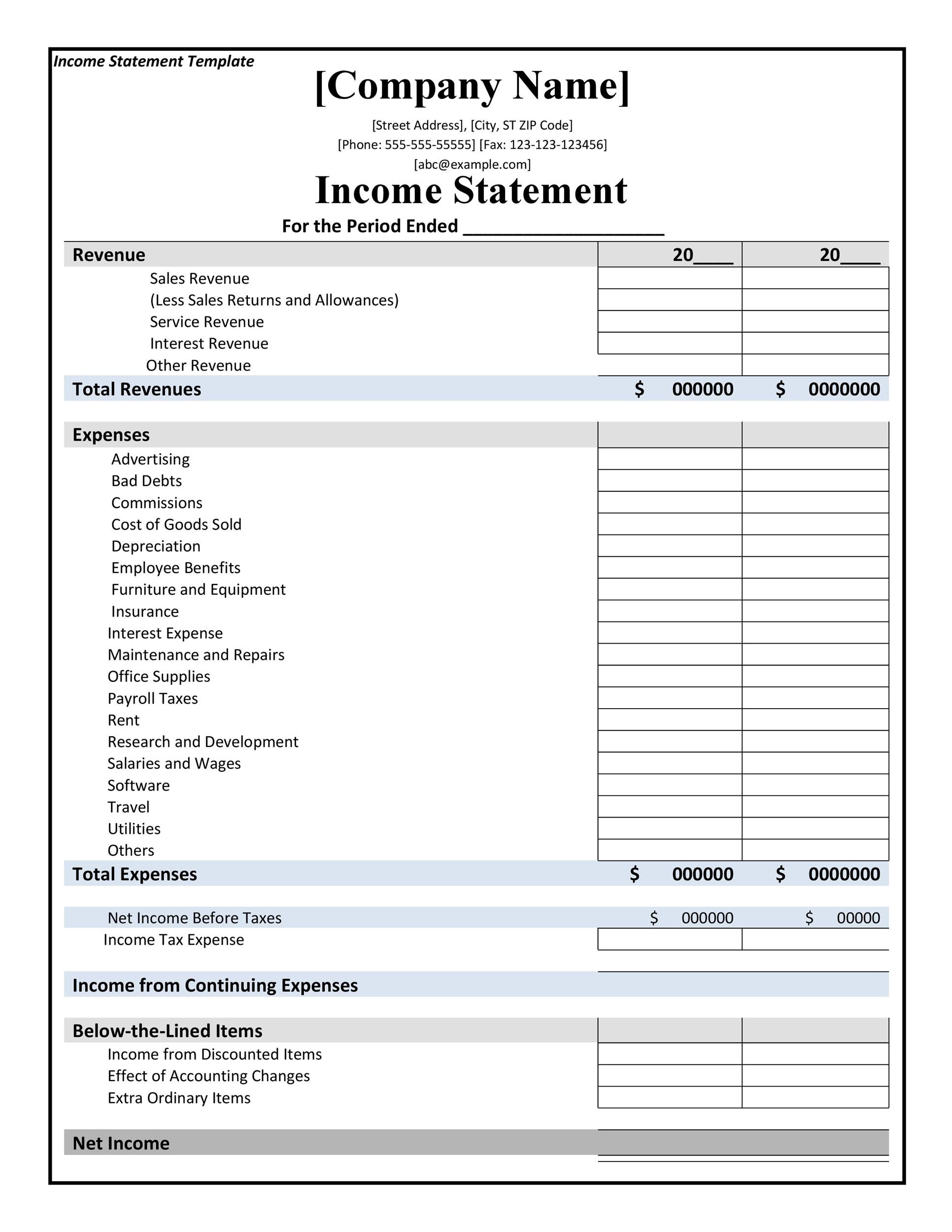 41 Free Income Statement Templates &amp;amp; Examples - Templatelab for Income Statement Template Sample