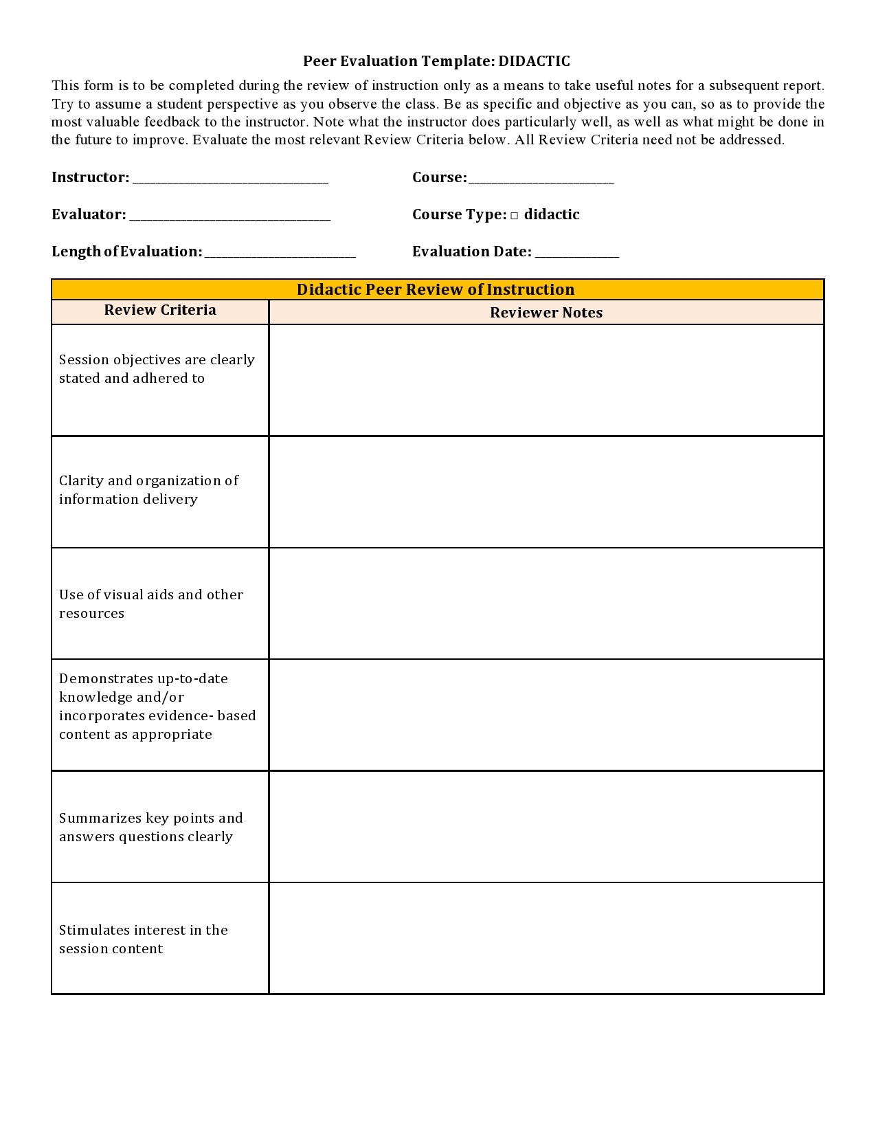 43 Great Peer Evaluation Forms [+Group Review] ᐅ Templatelab throughout Peer Review Sample Template