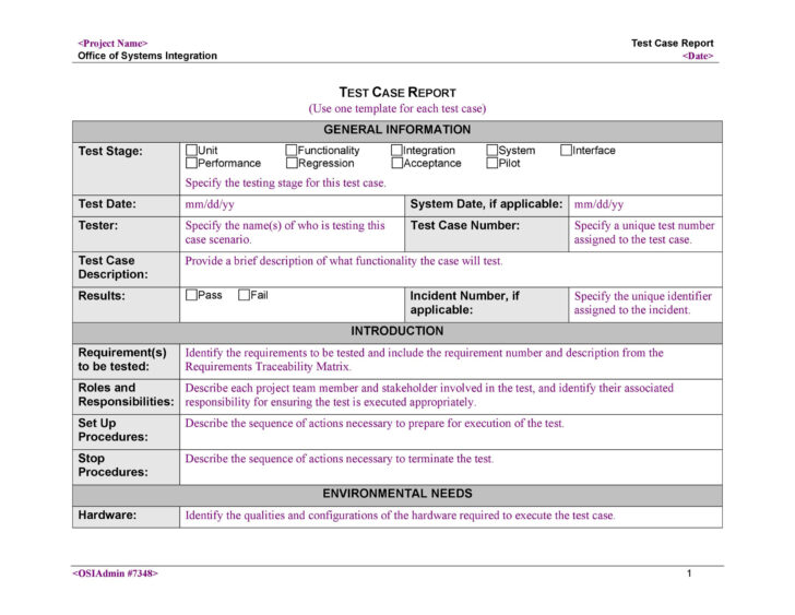 Test Case Sample Template