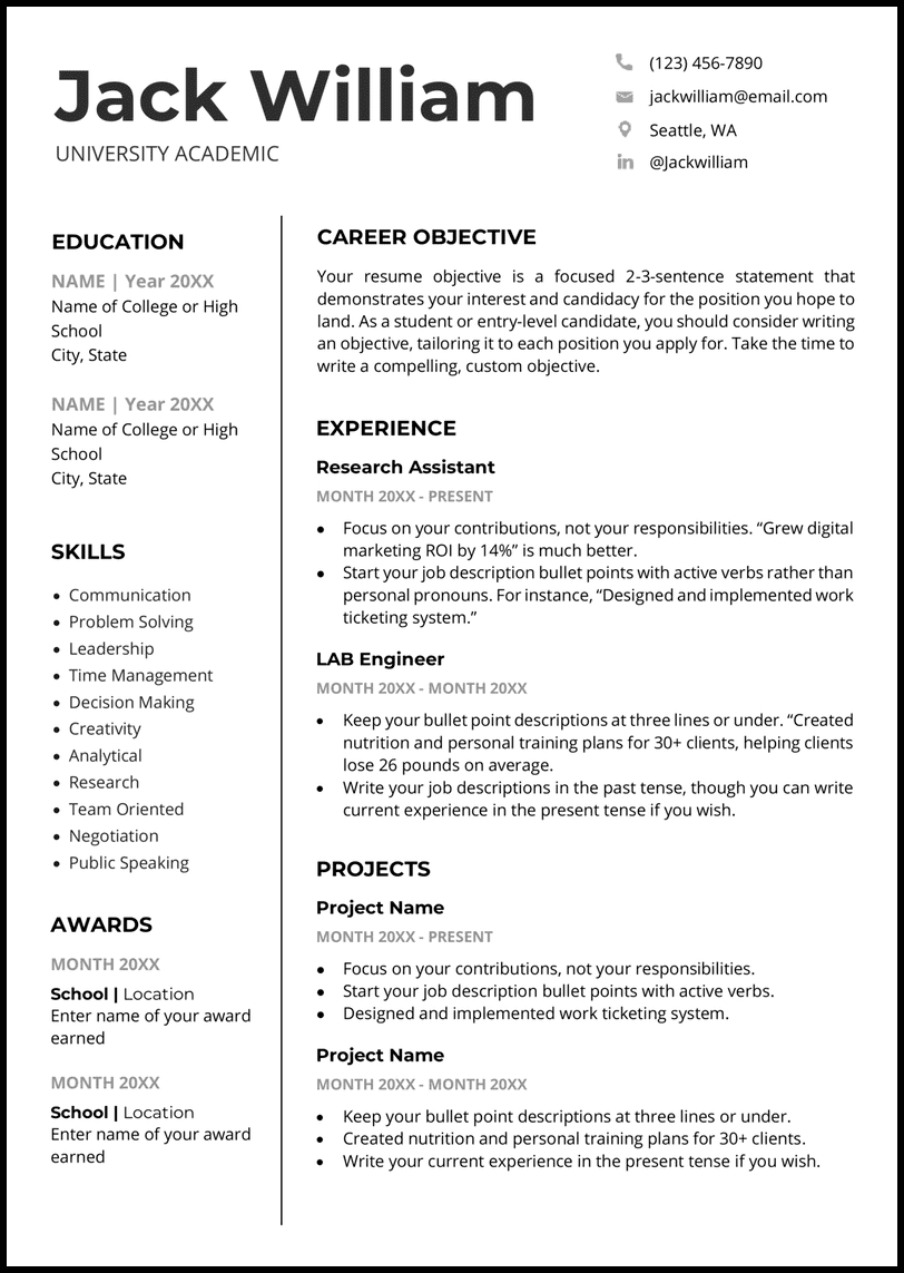 43 Word Resume Templates (Free) Designed For 2024 for Free Printable Resume Sample Templates