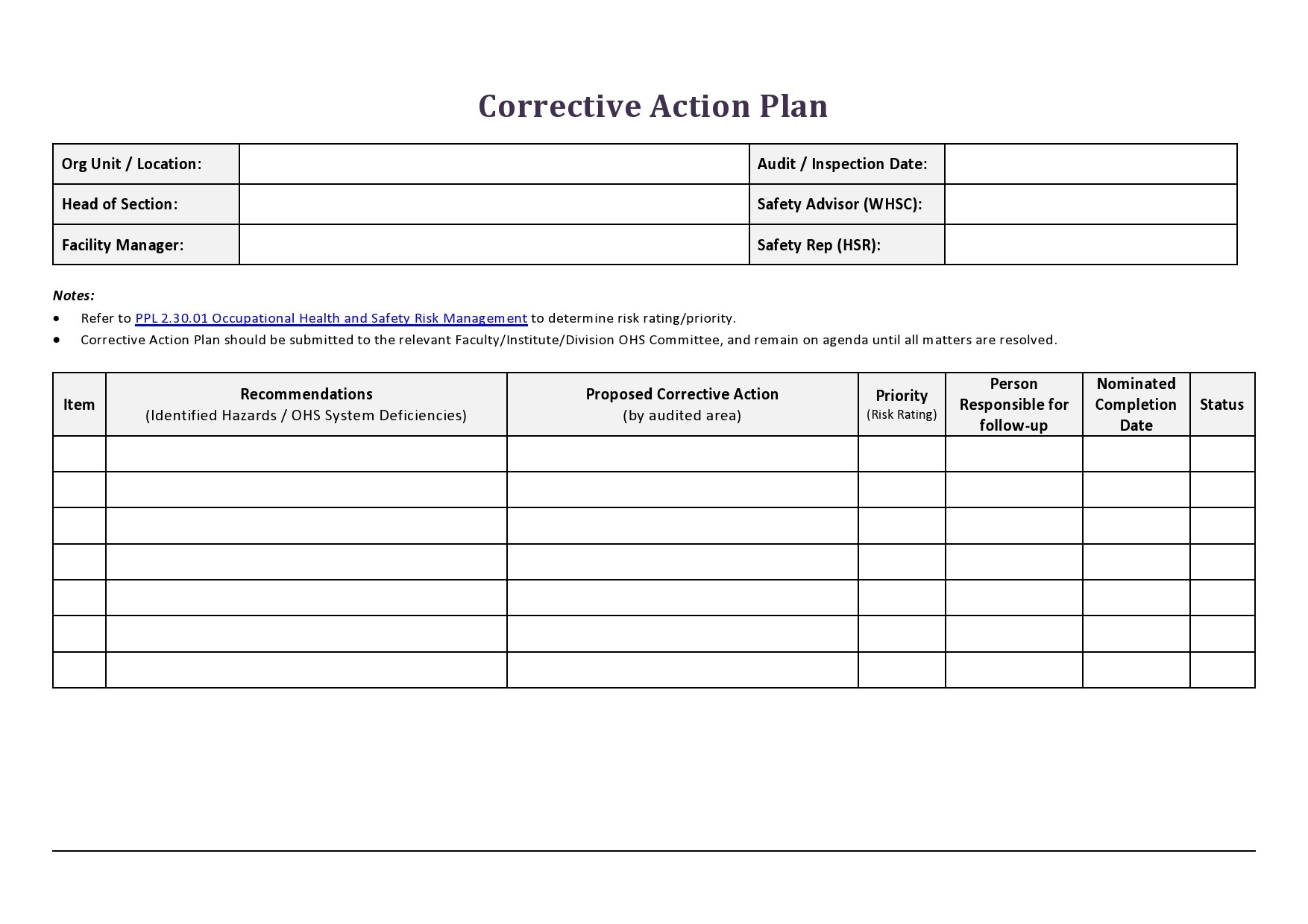 44 Best Corrective Action Plan Templates (Word / Excel) within Corrective Action Plan Sample Template