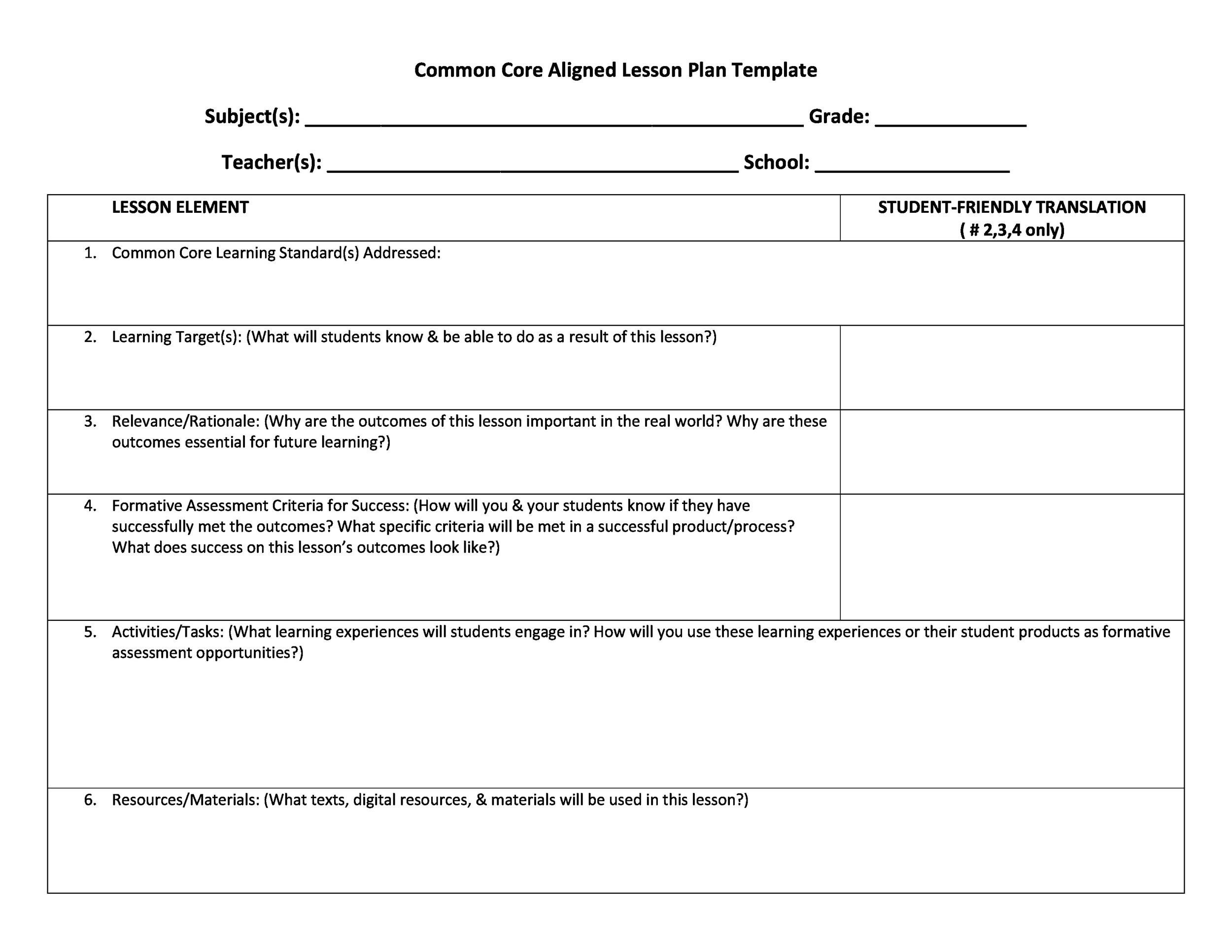 44 Free Lesson Plan Templates [Common Core, Preschool, Weekly] in Learning Plan Sample Template