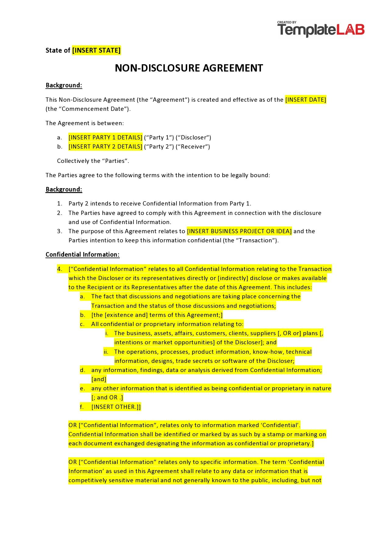 44 Non Disclosure Agreement Templates [Nda Forms] in Nda Sample Template