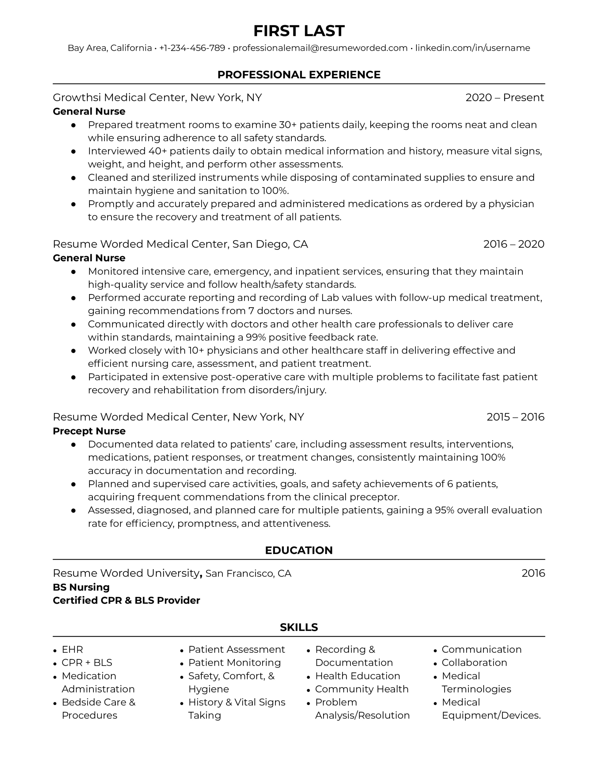 44 Nursing Resume Examples For 2024 | Resume Worded inside Nursing Resume Template Sample