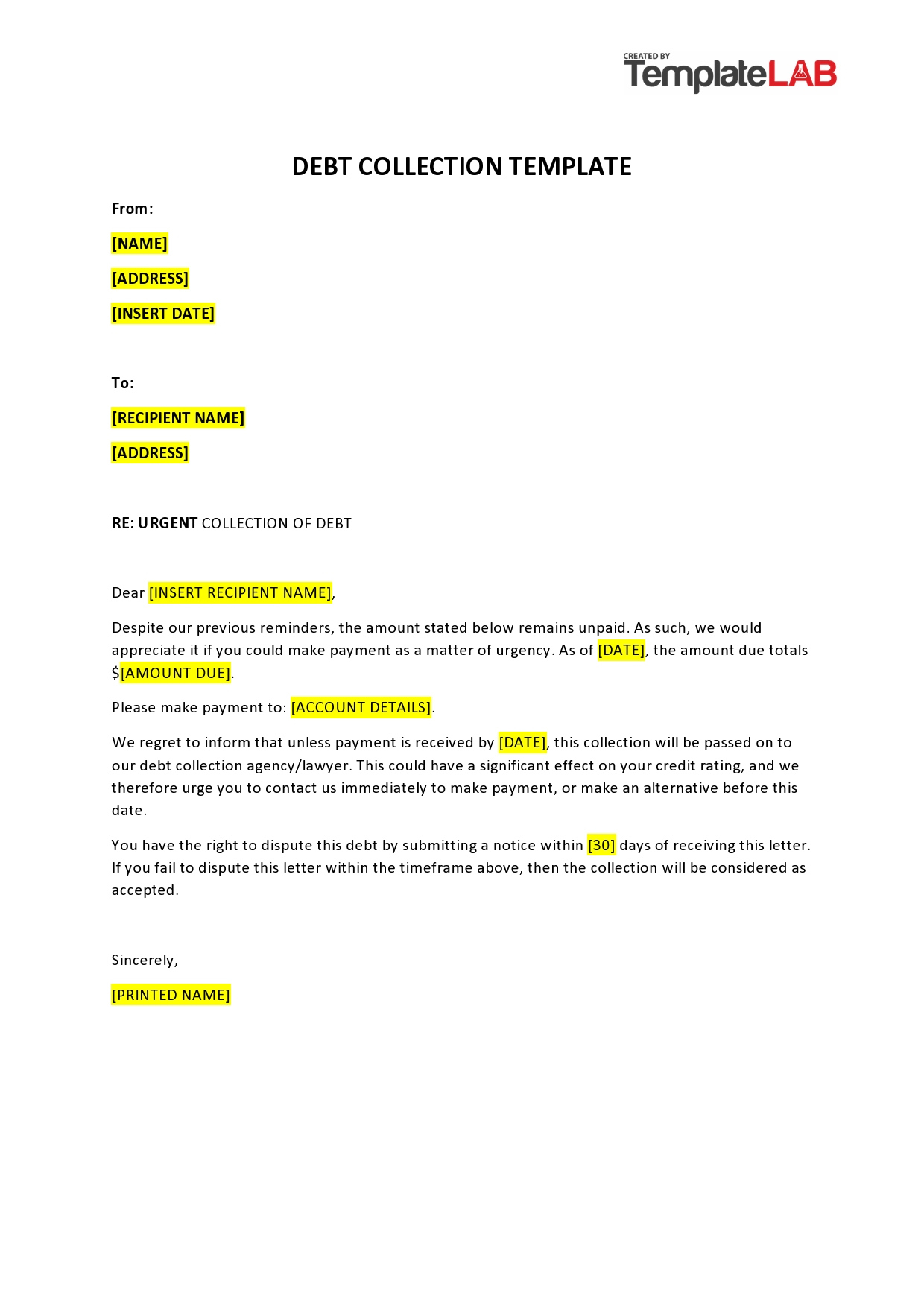 45 Effective Collection Letter Templates &amp;amp; Samples ᐅ Templatelab in Letter Sample Templates