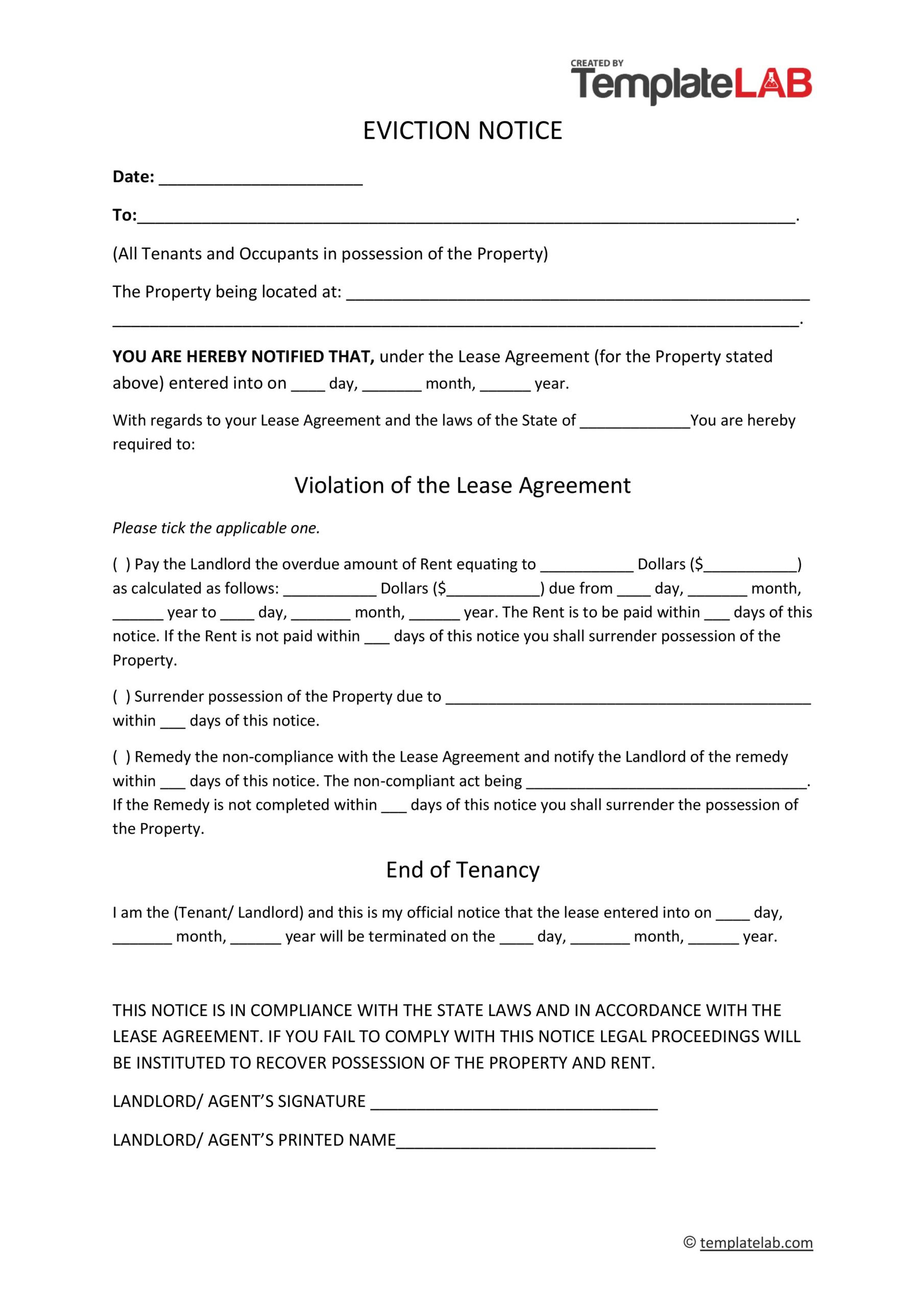 45 Free Eviction Notice Templates [Word &amp;amp; Pdf] - Templatelab with Eviction Notice Sample Template