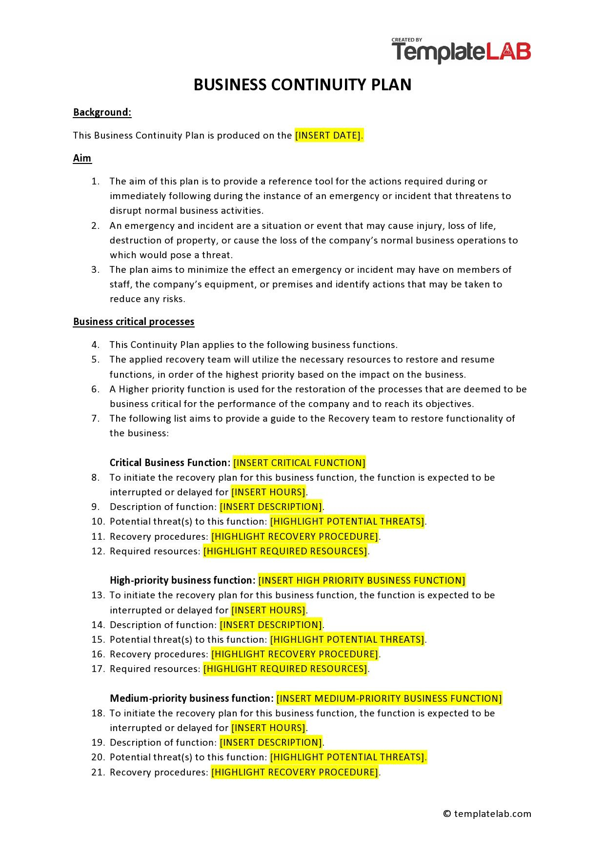 46 Best Business Continuity Plan Templates [Word &amp;amp; Pdf] for Small Business Continuity Plan Sample Template