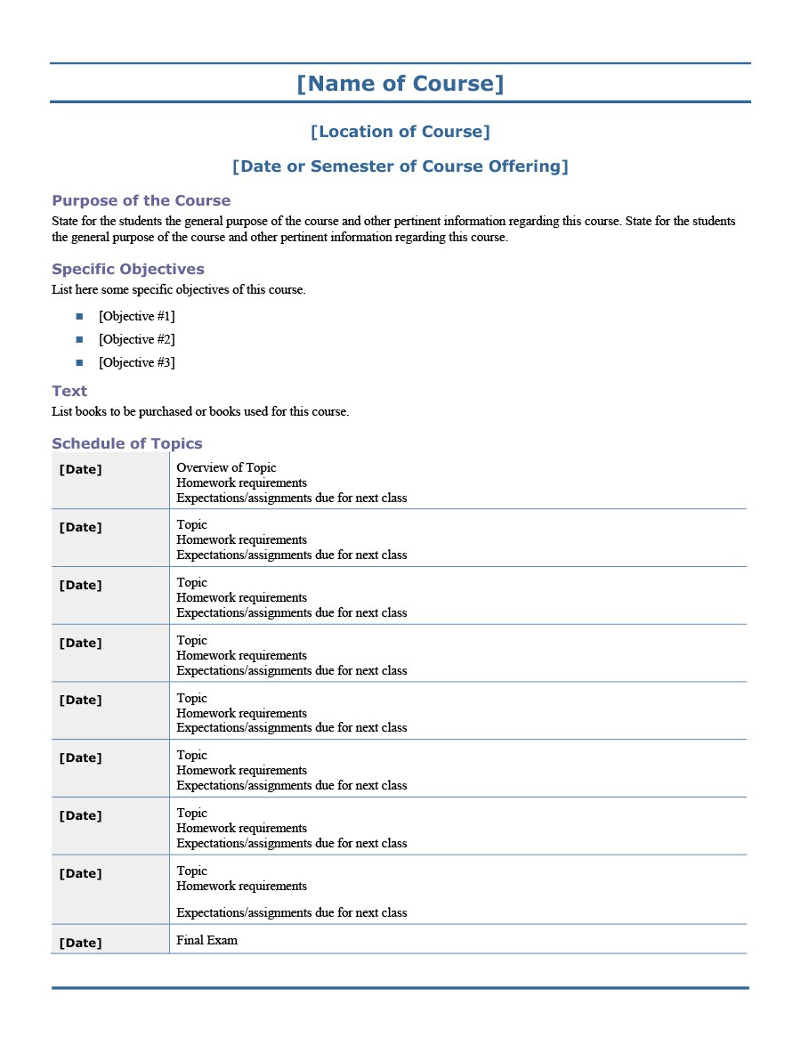 47 Editable Syllabus Templates (Course Syllabus) ᐅ Templatelab in Syllabus Template Sample