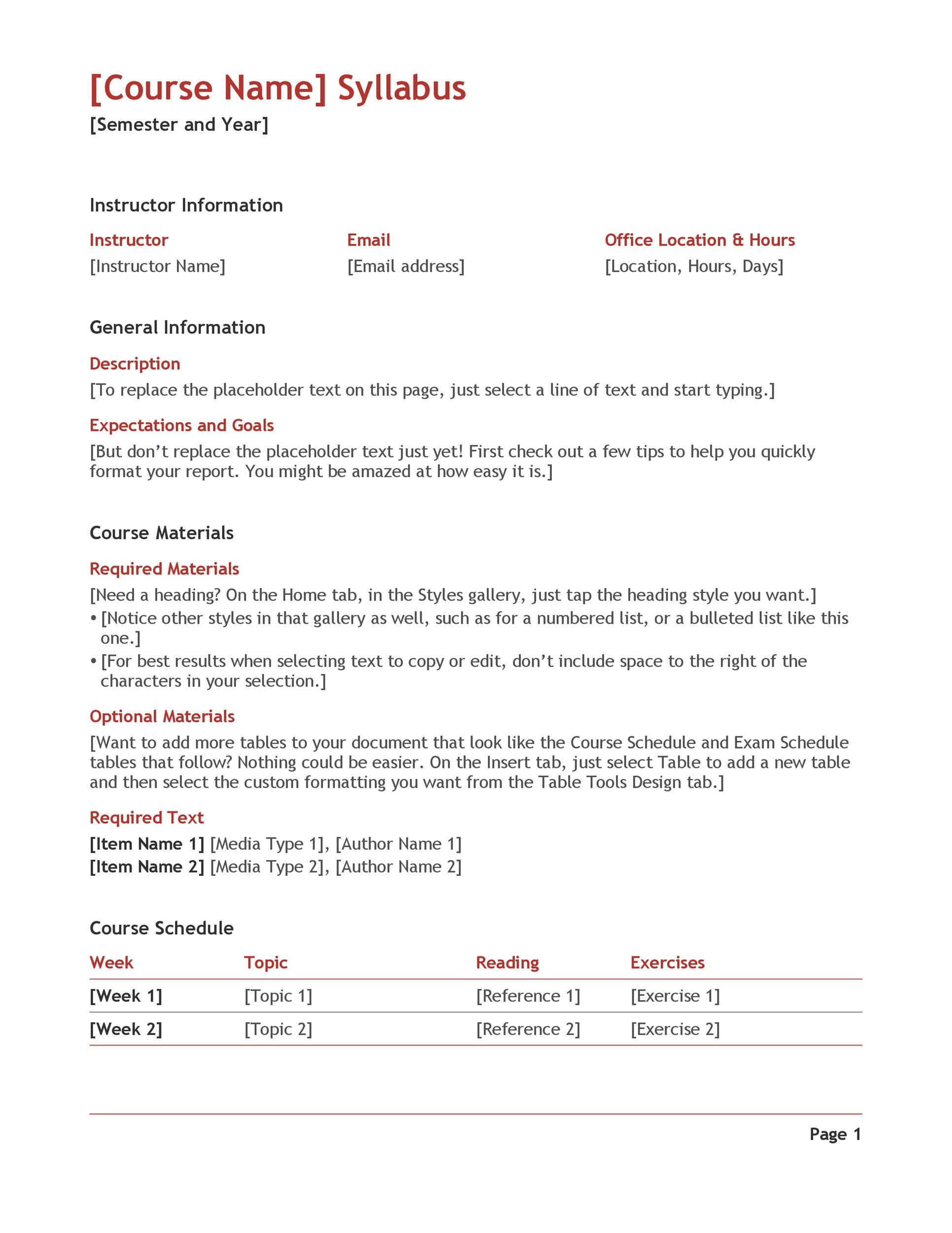 47 Editable Syllabus Templates (Course Syllabus) ᐅ Templatelab regarding Course Syllabus Sample Template