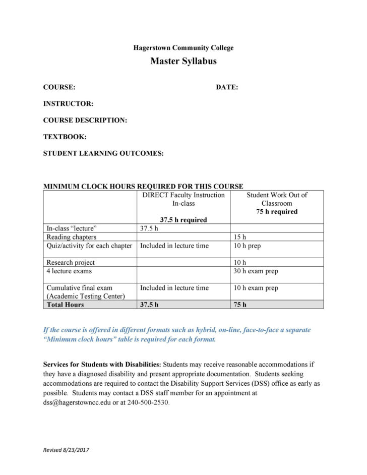 Course Syllabus Sample Template