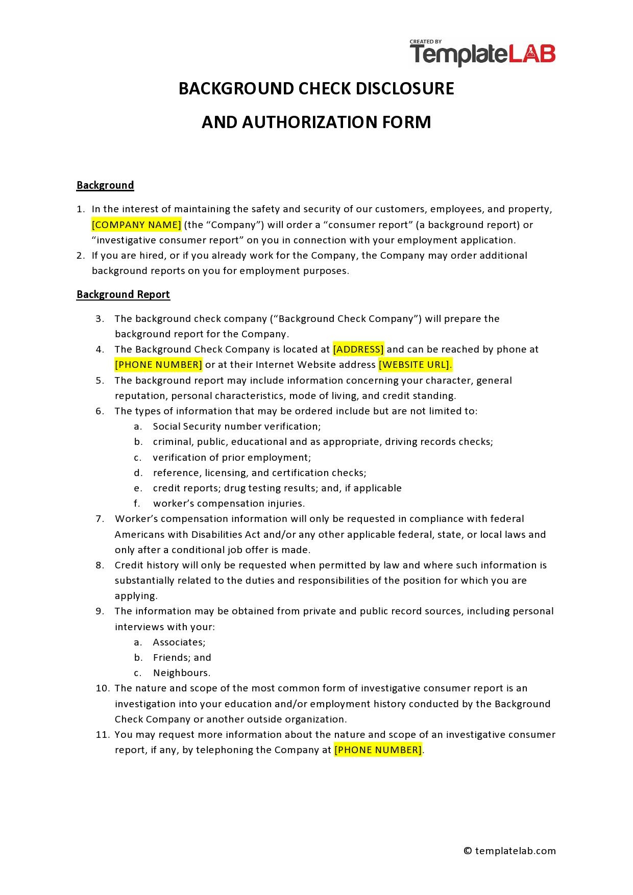 Sample Background Check Release Form Template | Template Samples