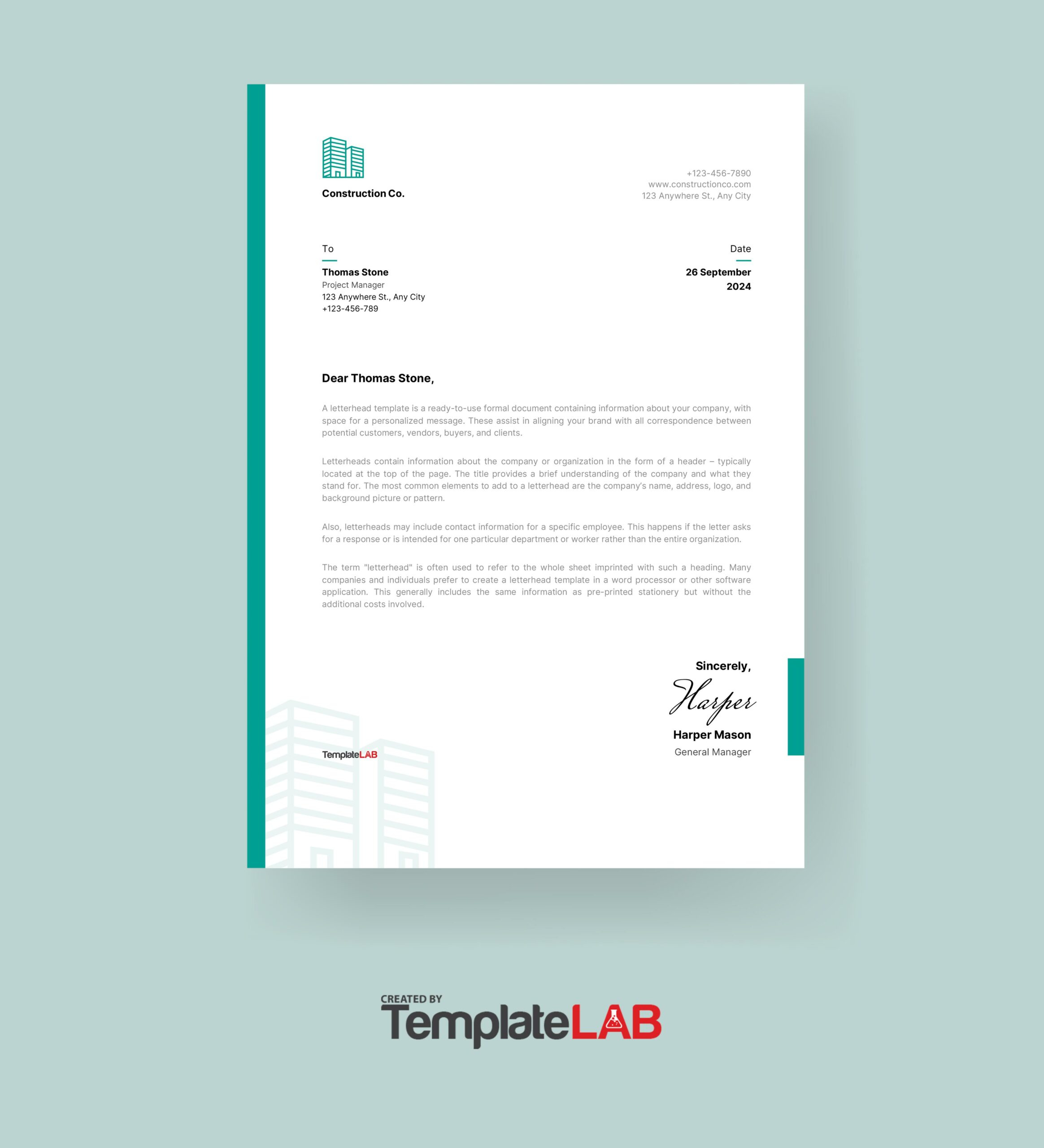 48 Free Letterhead Templates &amp;amp; Examples (Company, Business, Personal) in Company Letterhead Template Sample