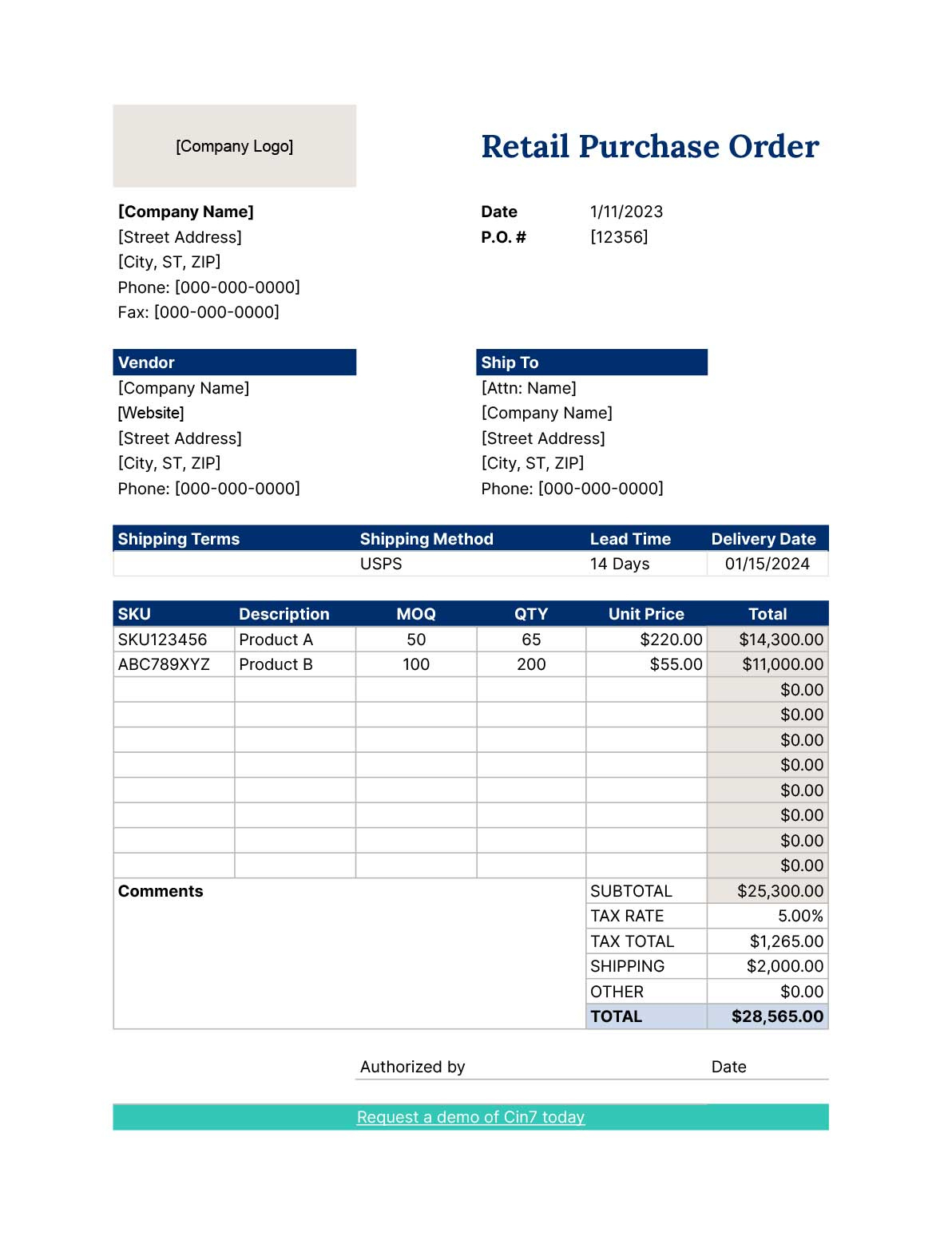 5 Free Purchase Order Templates within Purchase Order Form Template Sample