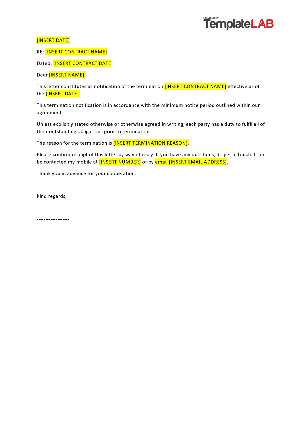 50 Best Contract Termination Letter Samples [+Templates] ᐅ intended for Termination Letter Template Sample