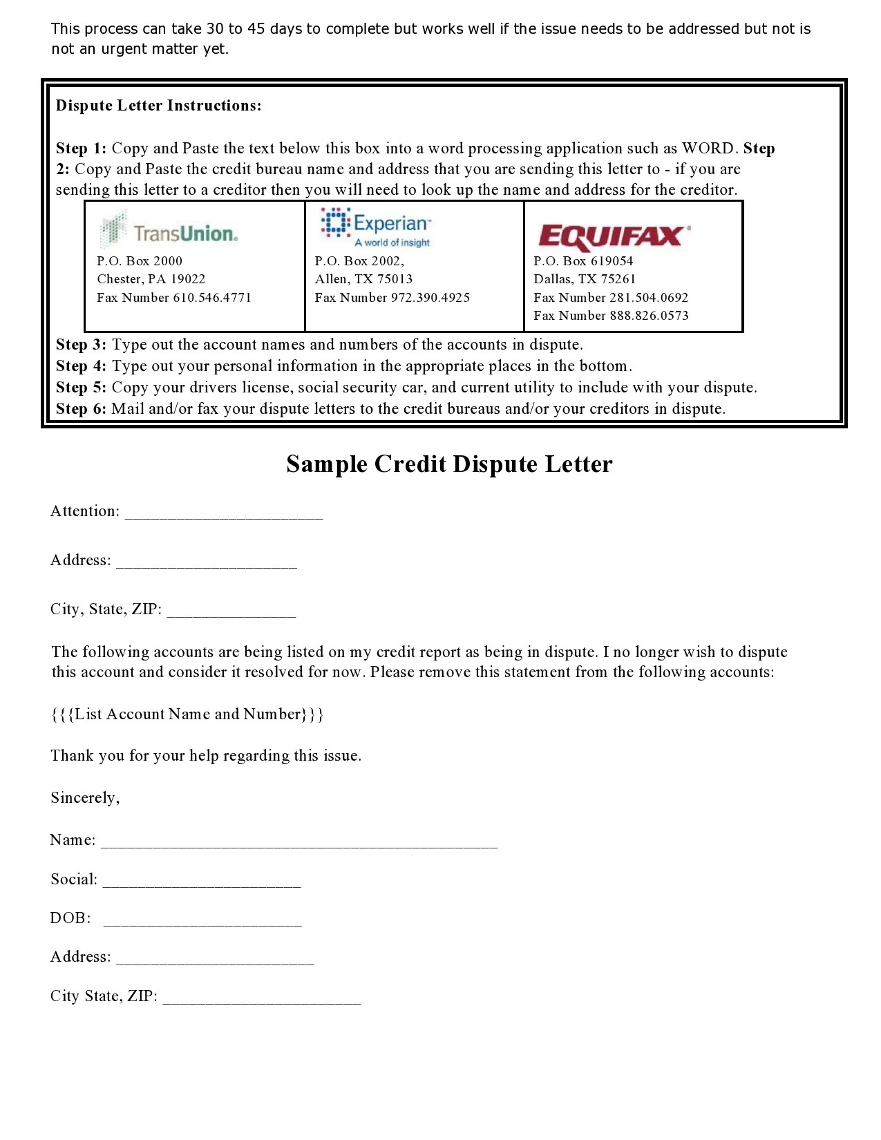 50 Best Credit Dispute Letters Templates [Free] ᐅ Templatelab intended for Free Credit Repair Letter Templates And Samples