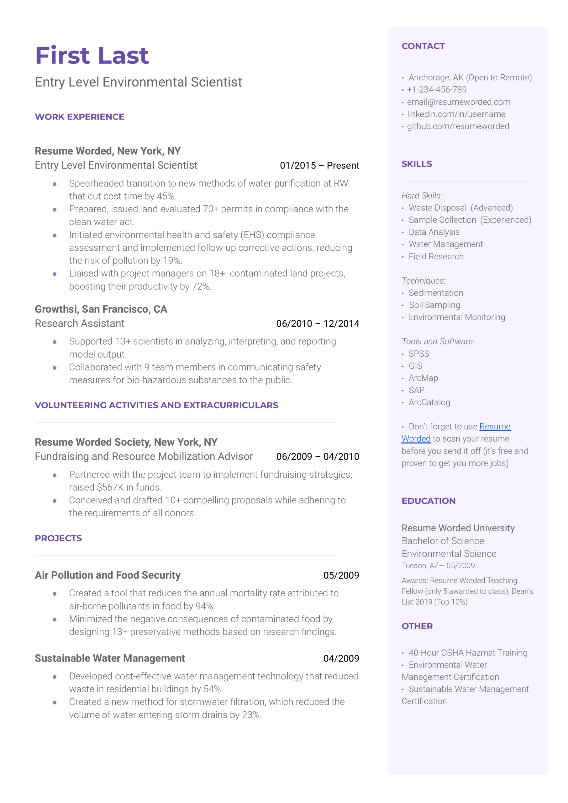 50+ Entry Level Resume Examples For 2024 | Resume Worded for Entry-Level Resume Template Sample