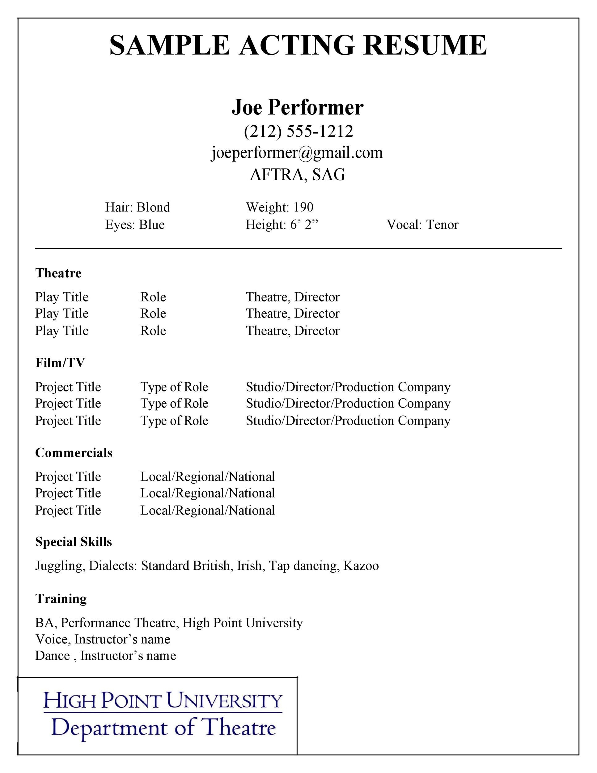 50 Free Acting Resume Templates (Word &amp;amp; Google Docs) ᐅ Templatelab pertaining to Sample Acting Resume Template