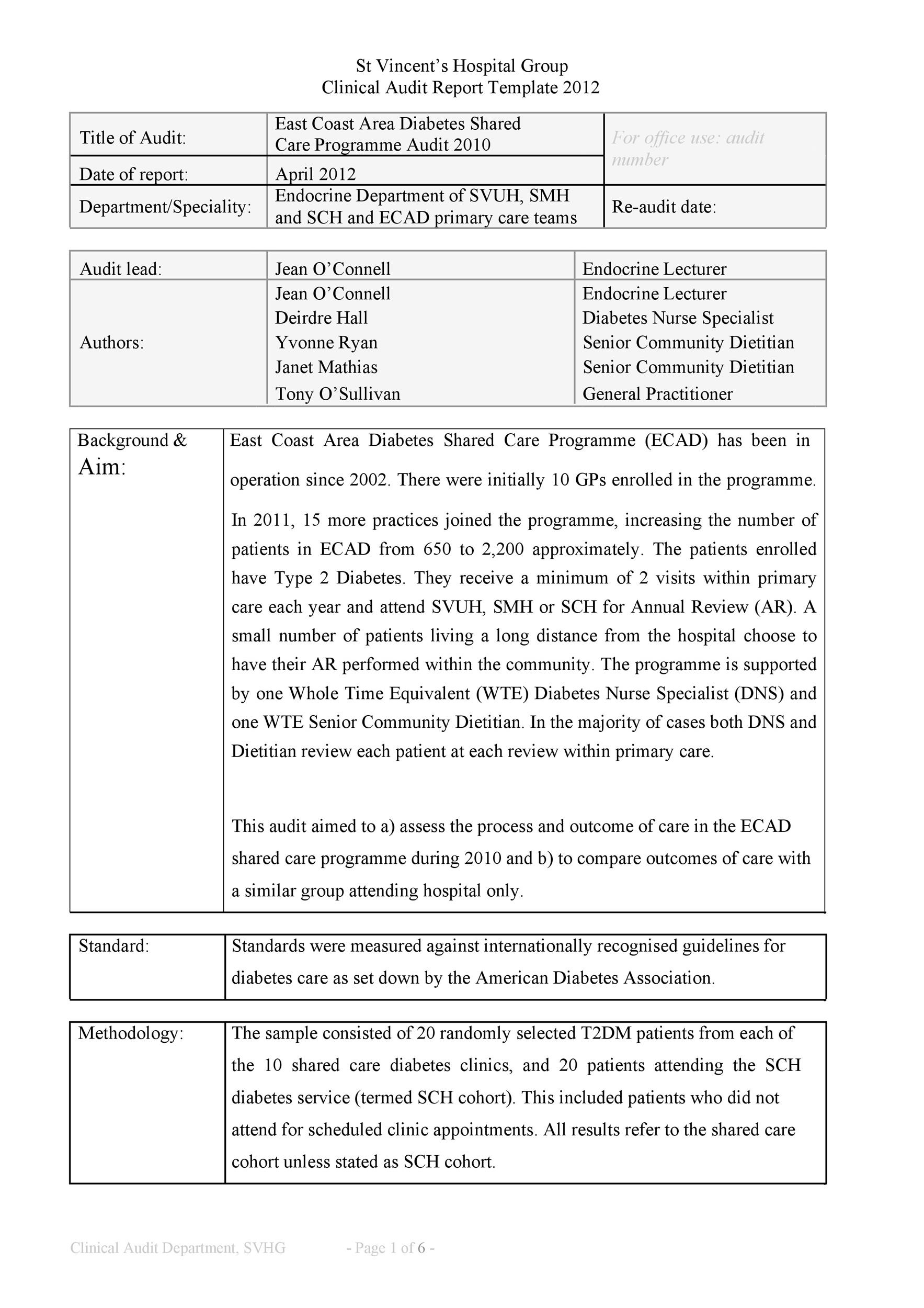 50 Free Audit Report Templates (Internal Audit Reports) ᐅ Templatelab for Sample Audit Report Template