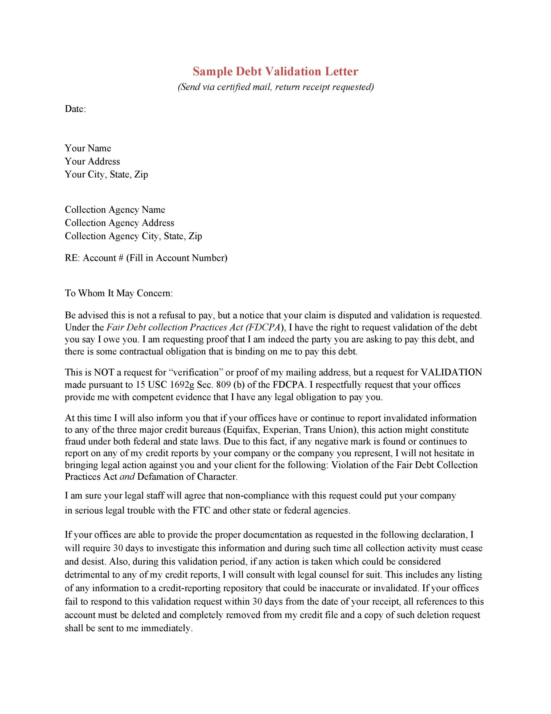 50 Free Debt Validation Letter Templates [&amp;amp; Samples] ᐅ Templatelab intended for Debt Validation Letter Sample Template