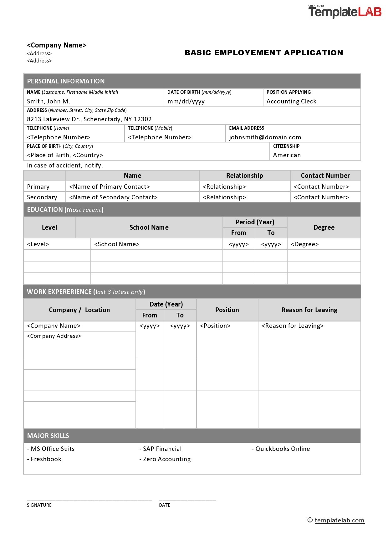50 Free Employment / Job Application Form Templates [Printable] ᐅ inside Sample Application Template