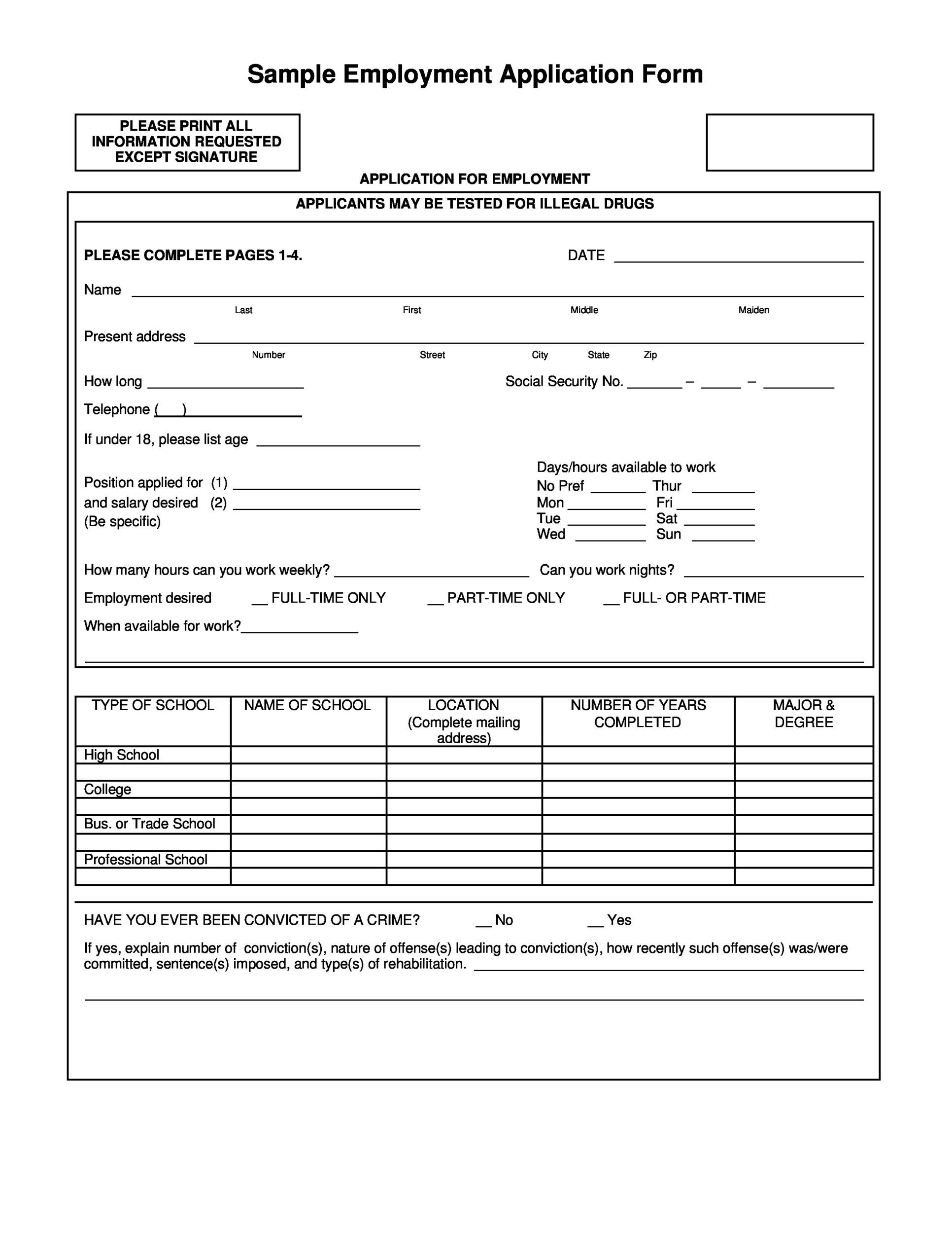 50 Free Employment / Job Application Form Templates [Printable] ᐅ pertaining to Employment Application Form Template Sample