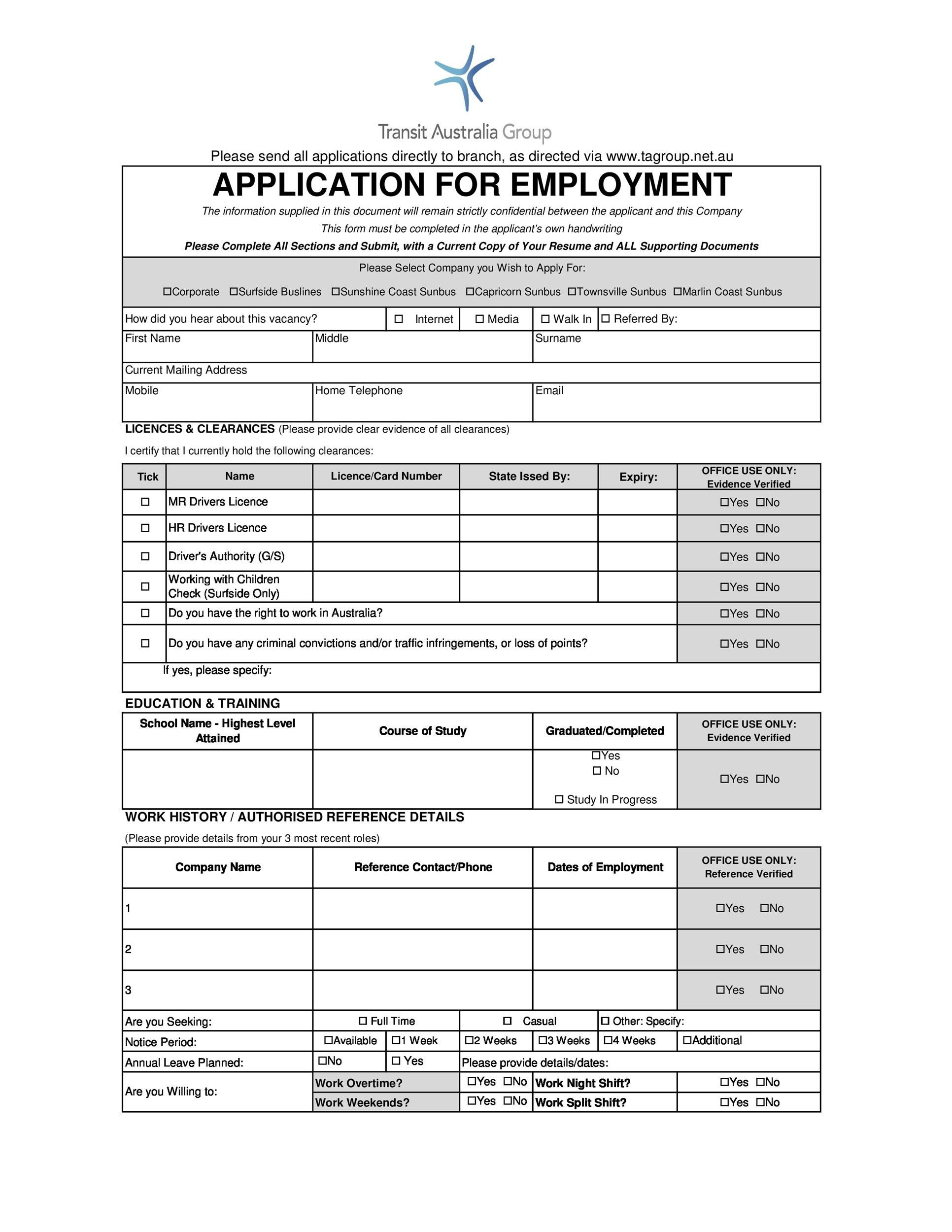 50 Free Employment / Job Application Form Templates [Printable] ᐅ with regard to Employment Application Form Template Sample