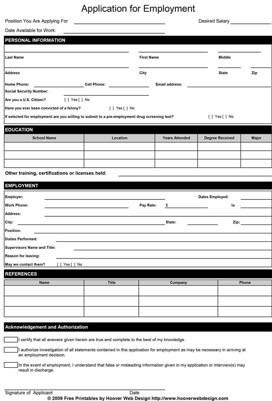 50 Free Employment / Job Application Form Templates [Printable] ᐅ within Employment Application Form Template Sample