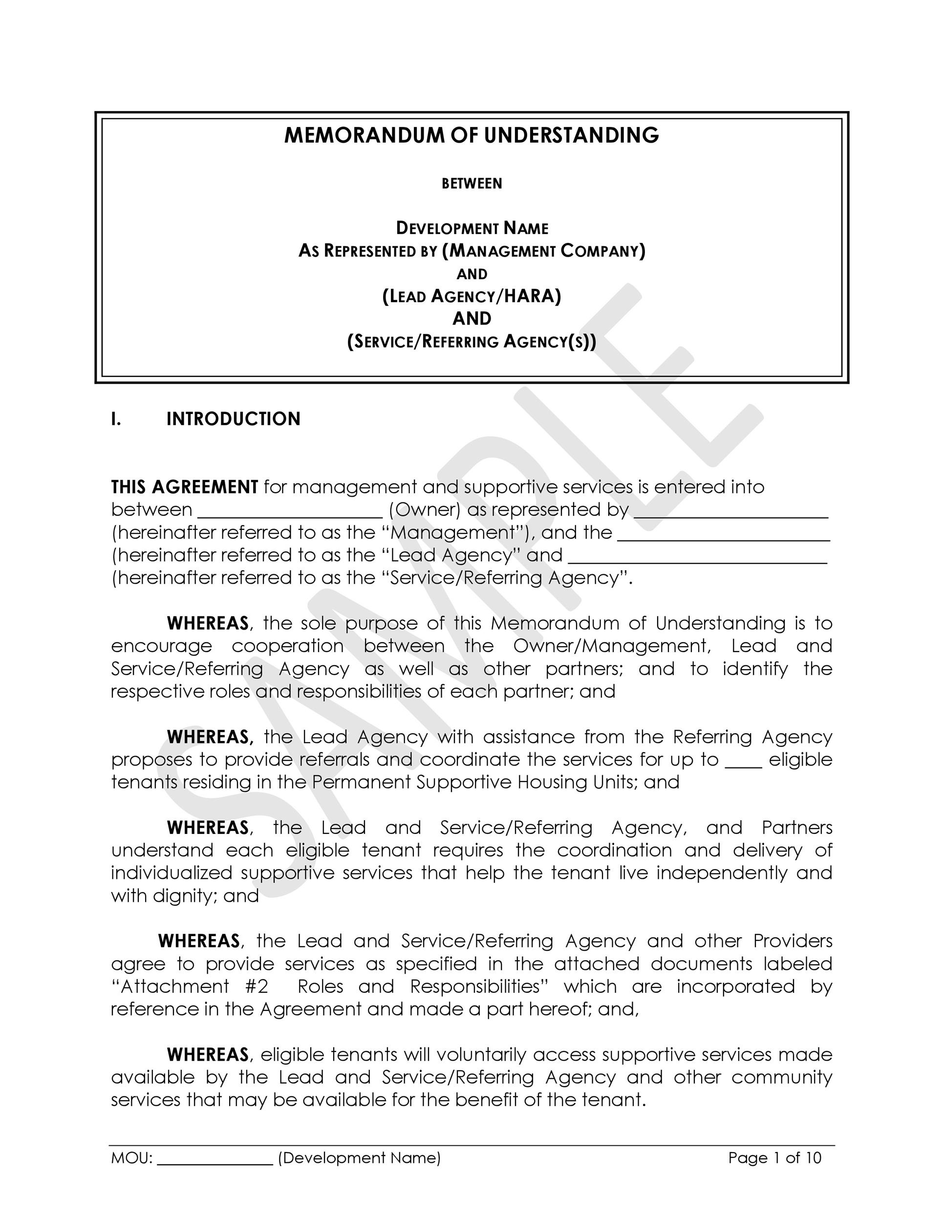 50 Free Memorandum Of Understanding Templates [Word] with regard to Free MOU Sample Template