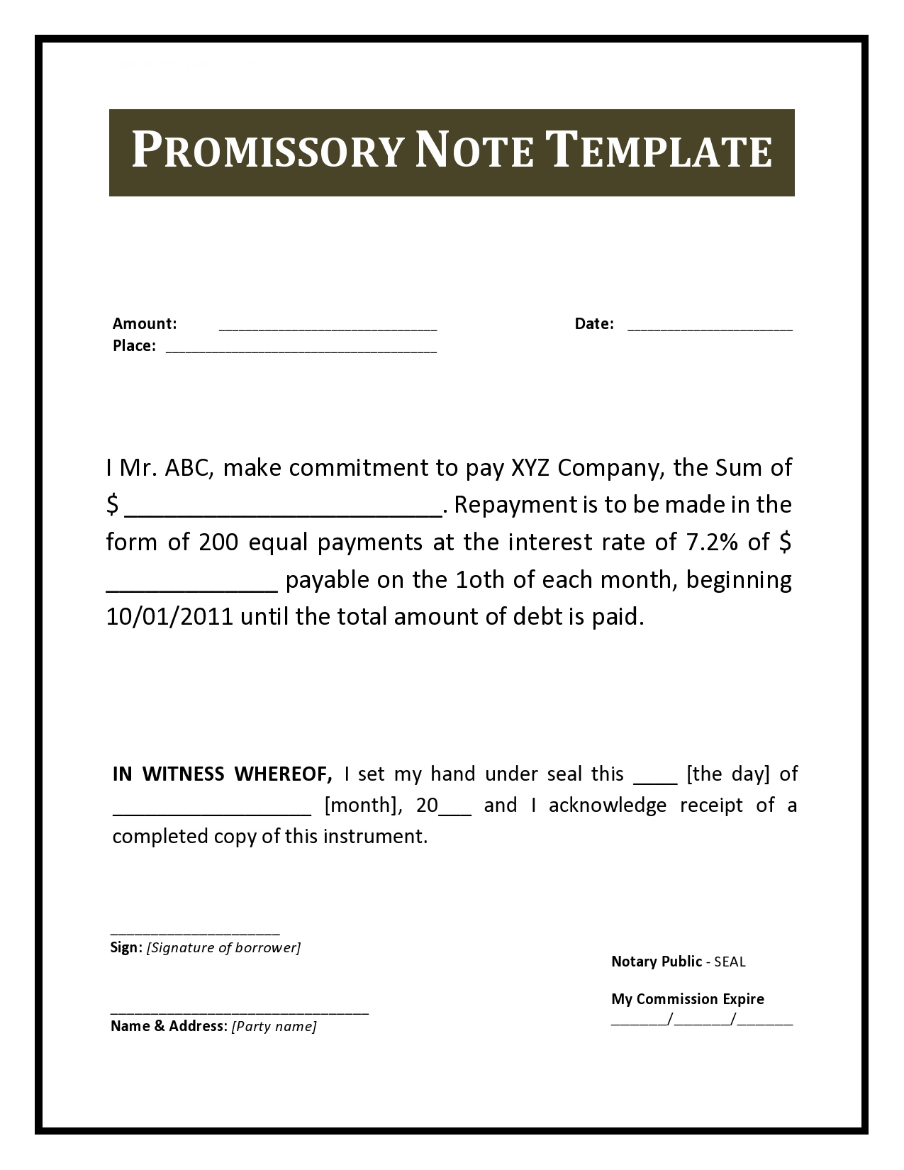 50+ Free Promissory Note Templates [Secured &amp;amp; Unsecured ] intended for Promissory Note Template Sample